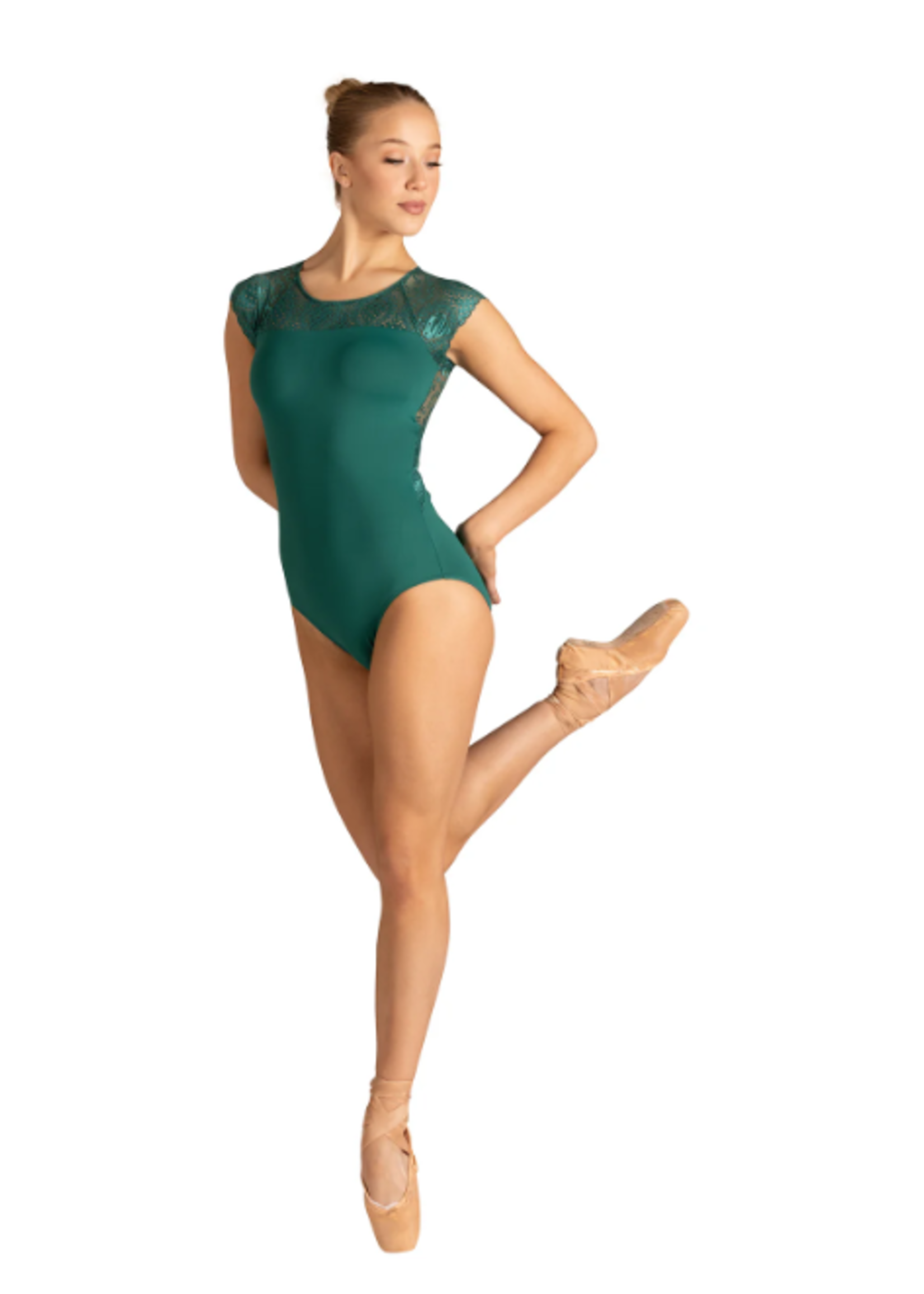 DANSHUZ 24102A AUDRA CAP SLEEVE LACE LEOTARD