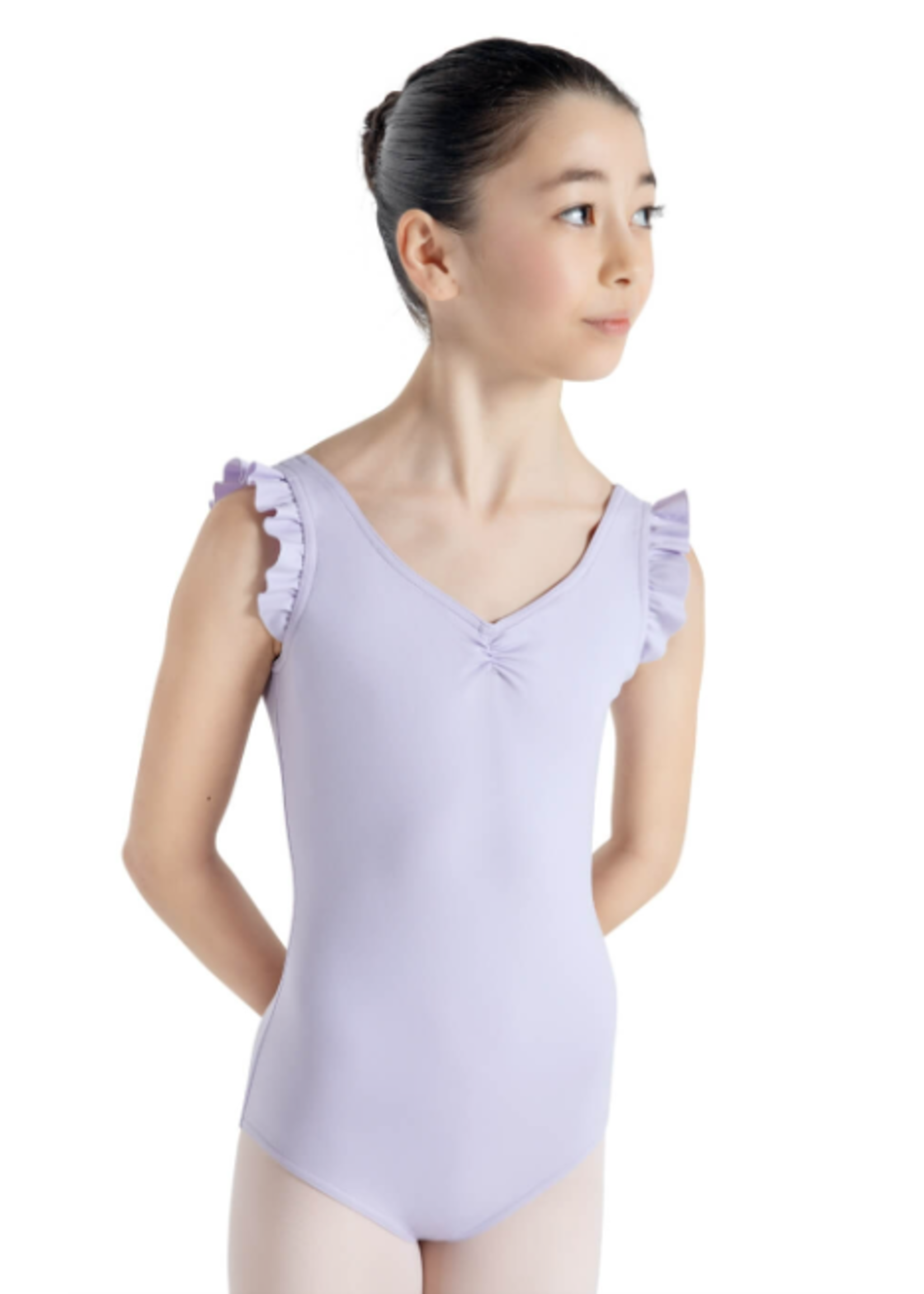 CAPEZIO & BUNHEADS A12073C SUPERNOVA VENUS PINCHED FRONT, V BACK,  RUFFLE SLEEVE TANK LEOTARD