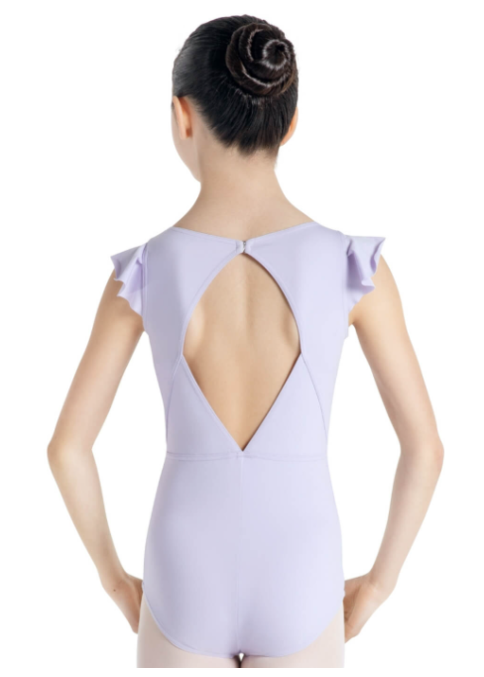 CAPEZIO & BUNHEADS A12074C SUPERNOVA CUPID DIAMOND OPEN BACK, BOATNECK, RUFFLE CAP SLEEVE LEOTARD