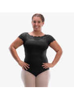 SO DANCA SL196 CURVY MATILDA OFF SHOULDER LACE CAP SLEEVE SQUARE NECK LEOTARD