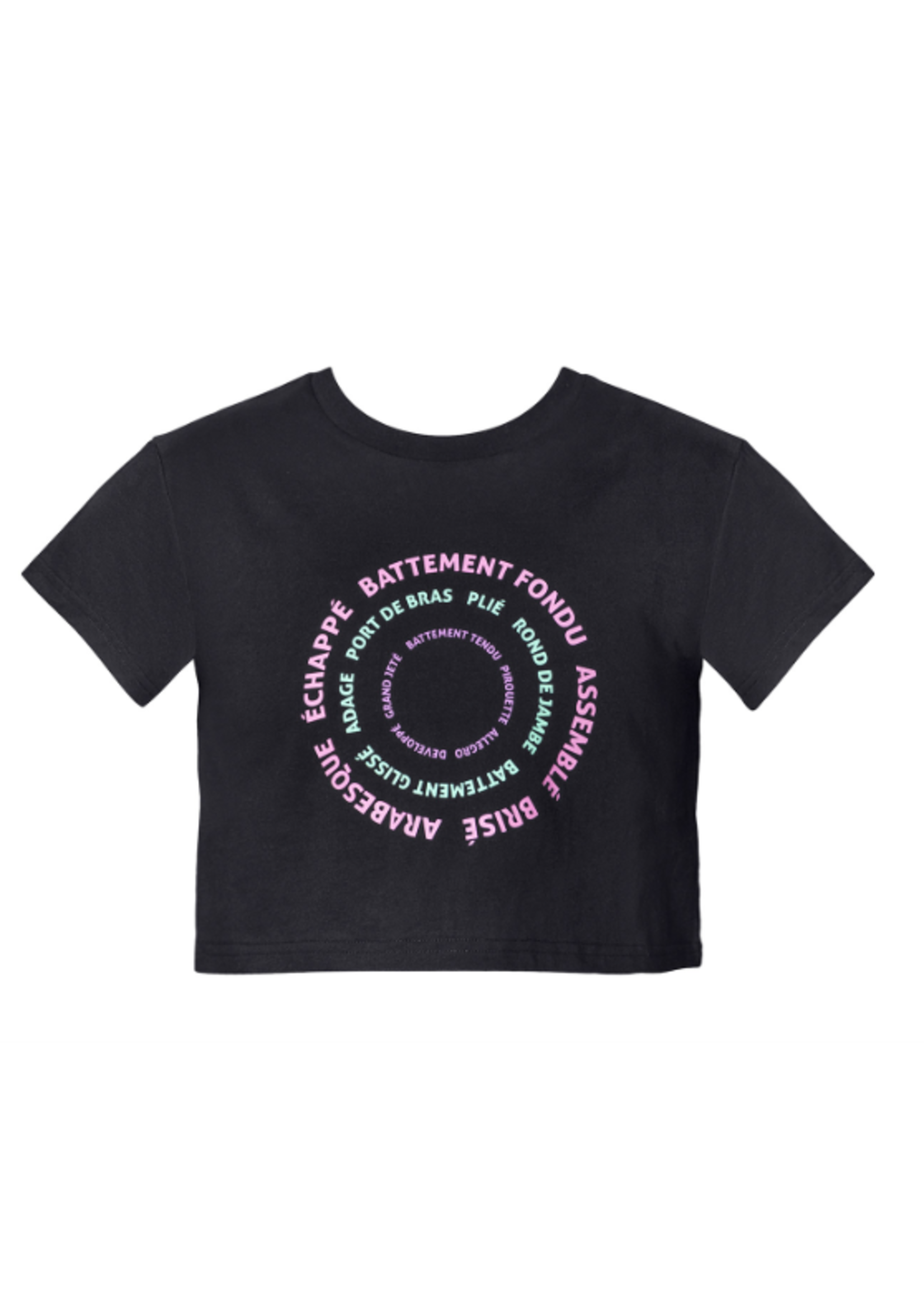 ENERGETIKS IT34D1 DANCE WORDS CIRCLE GRAPHIC CROP TSHIRT