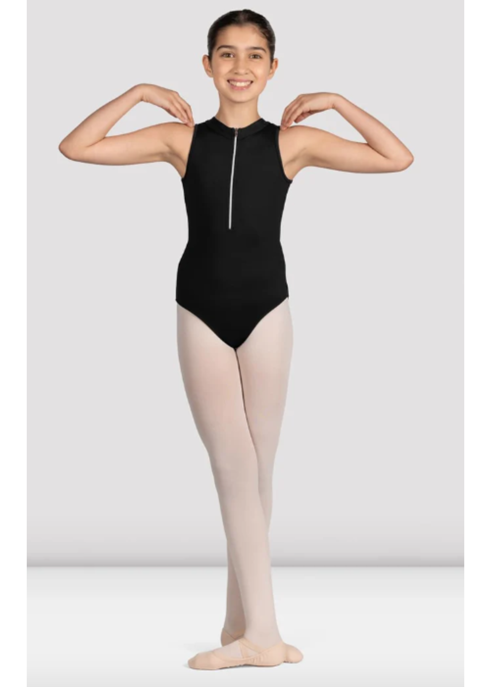 BLOCH & MIRELLA M491C ZIP FRONT MESH BACK HIGH NECK TANK LEOTARD