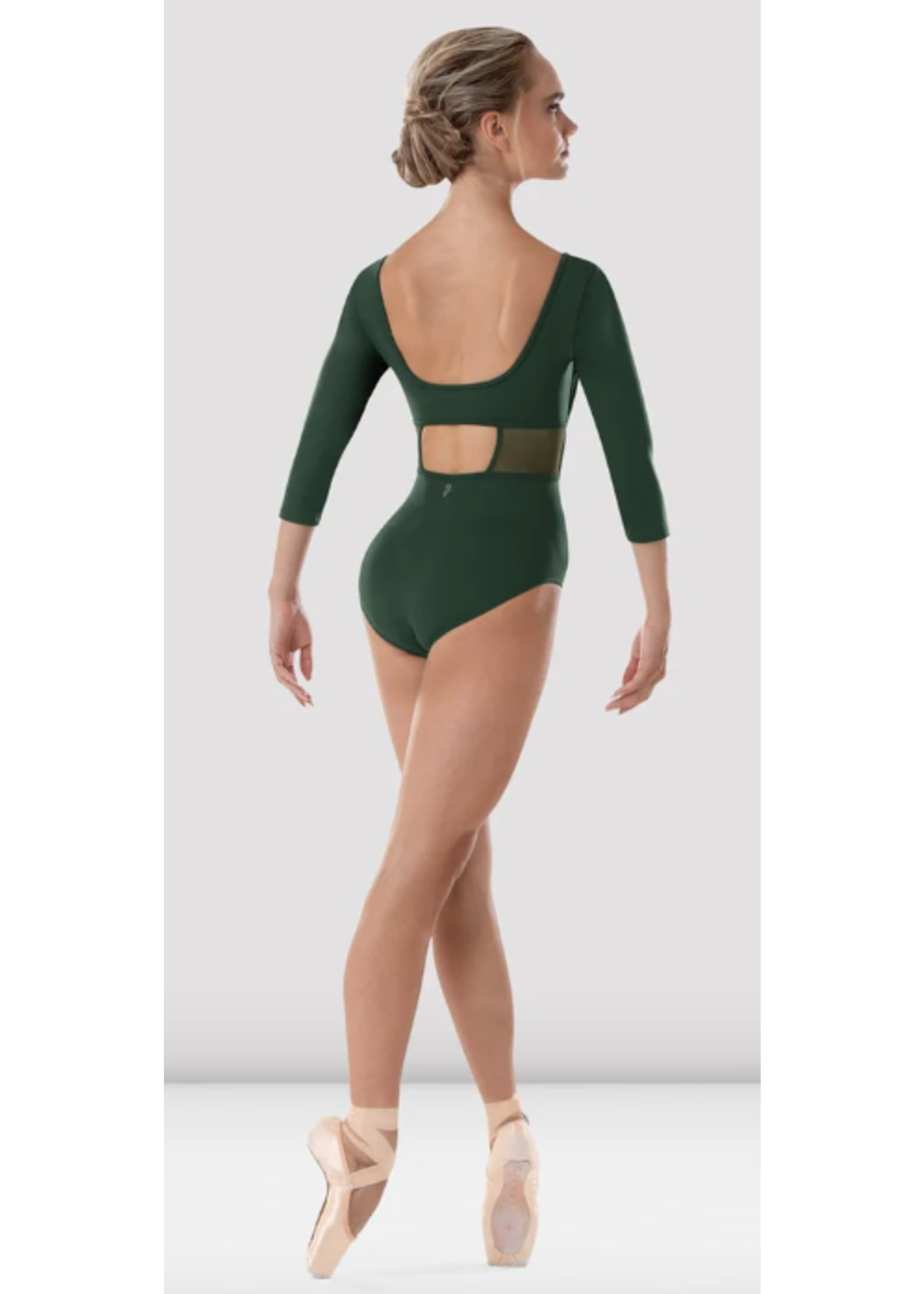 BLOCH & MIRELLA L4106B ROUCHED MESH EMPIRE 3/4 SLEEVE LEOTARD