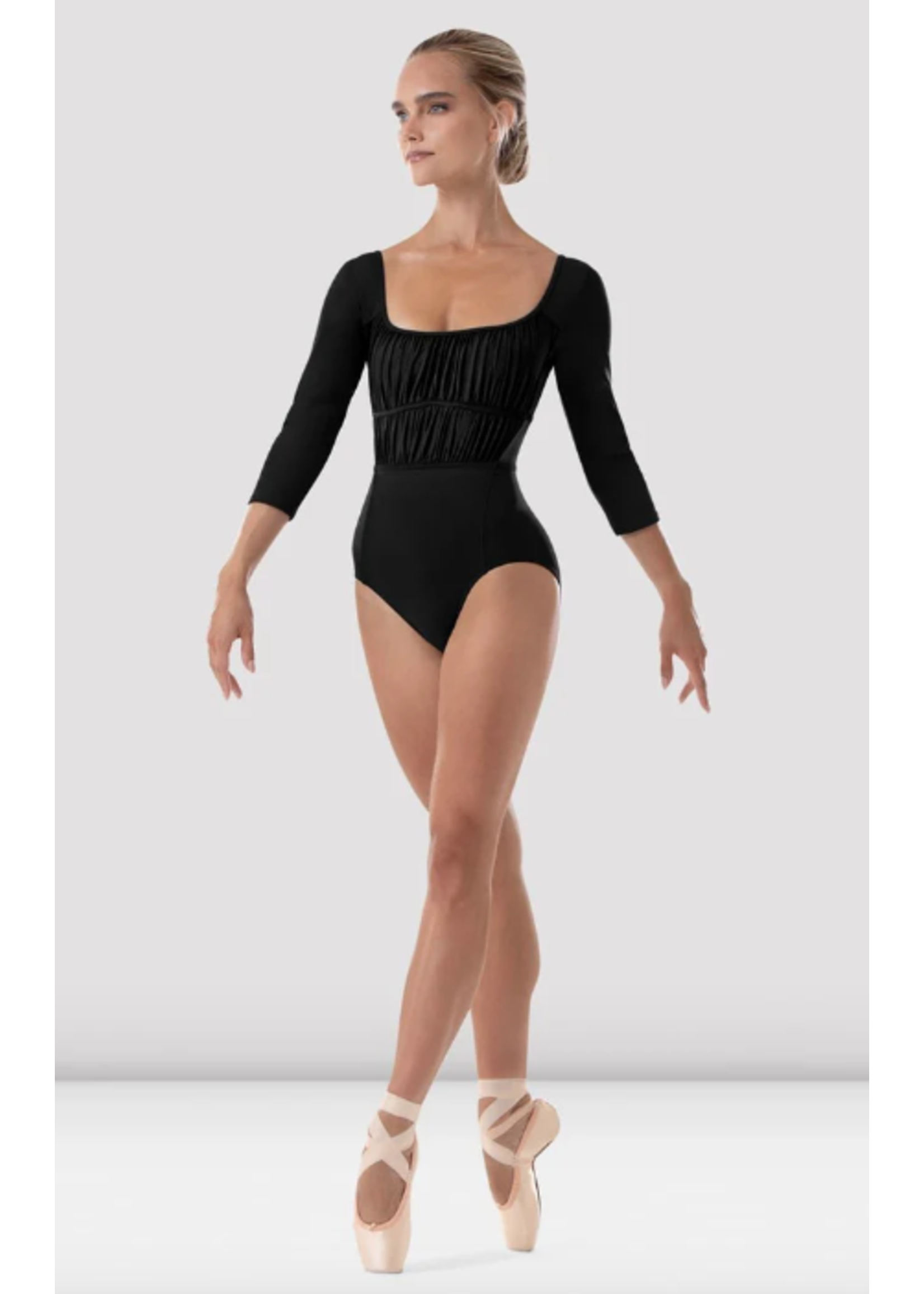L4106B ROUCHED MESH EMPIRE 3/4 SLEEVE LEOTARD - Attitudes L4106B ROUCHED MESH EMPIRE 3/4 SLEEVE LEOTARD - Attitudes