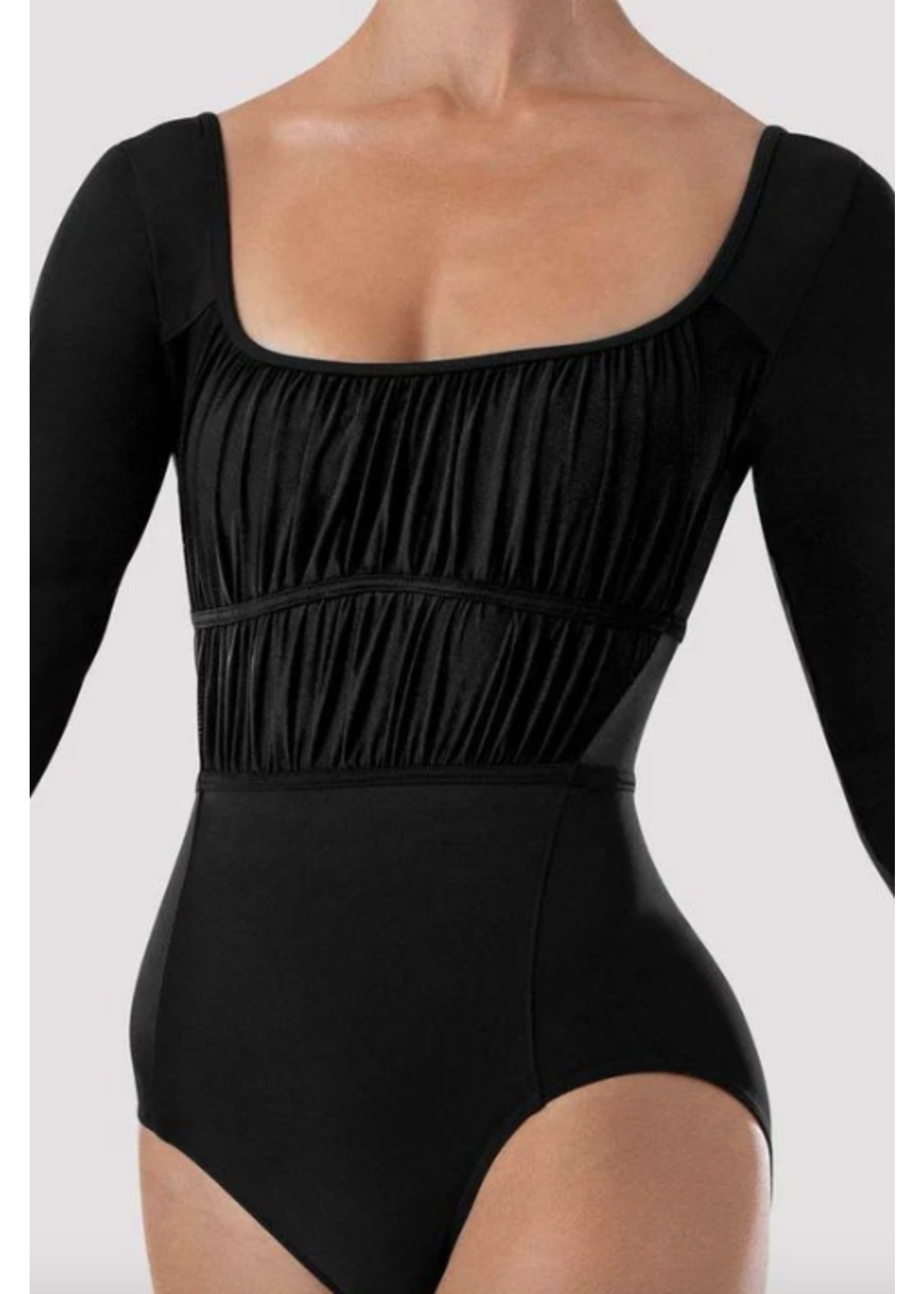 BLOCH & MIRELLA L4106B ROUCHED MESH EMPIRE 3/4 SLEEVE LEOTARD