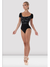 【貴重】ANATOMIE APPLIQUEE A LA DANSE L4292 FLORAL MESH ROUCHED EMPIRE CAP SLEEVE LEOTARD