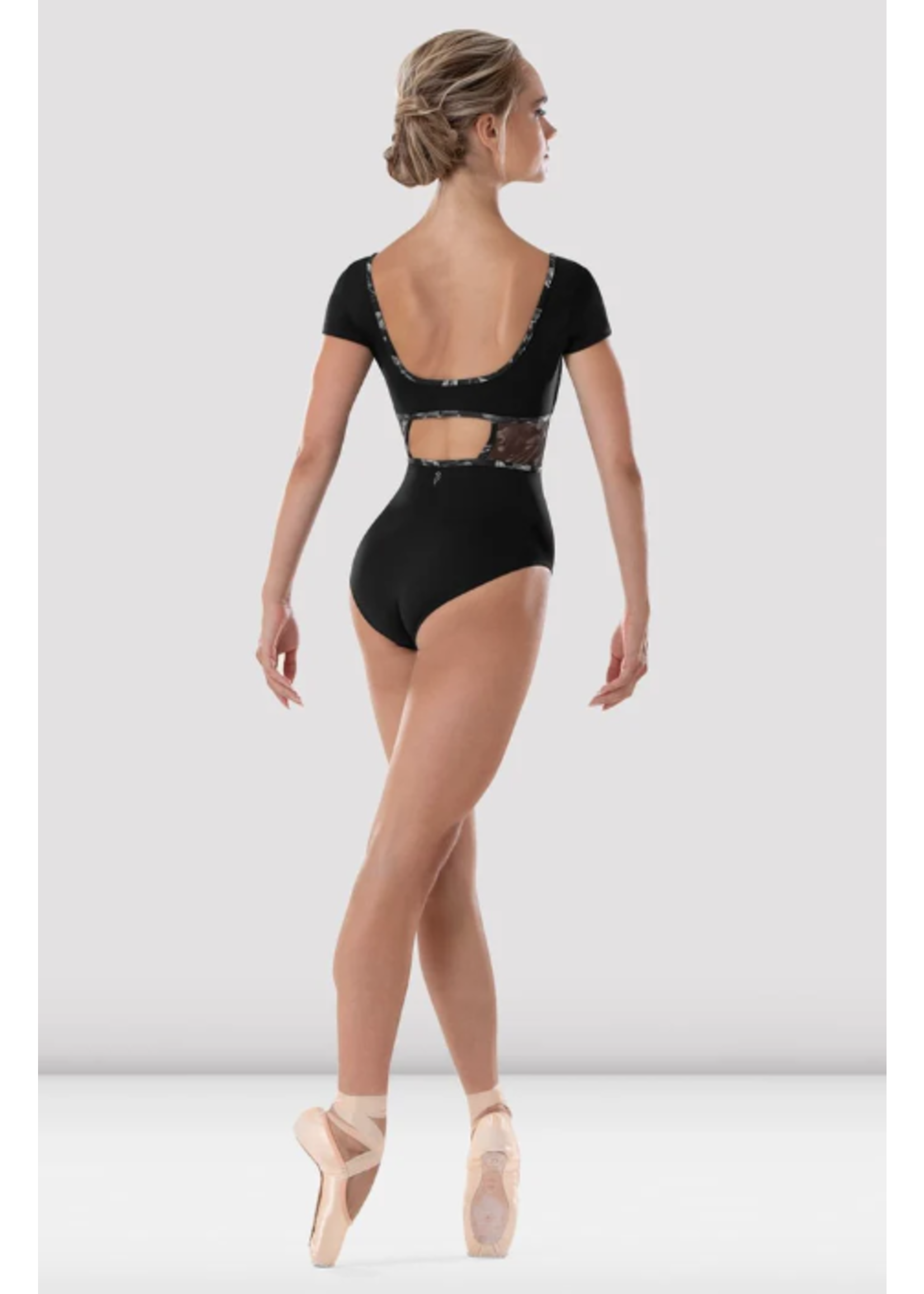 BLOCH & MIRELLA L4292 FLORAL MESH ROUCHED EMPIRE CAP SLEEVE LEOTARD