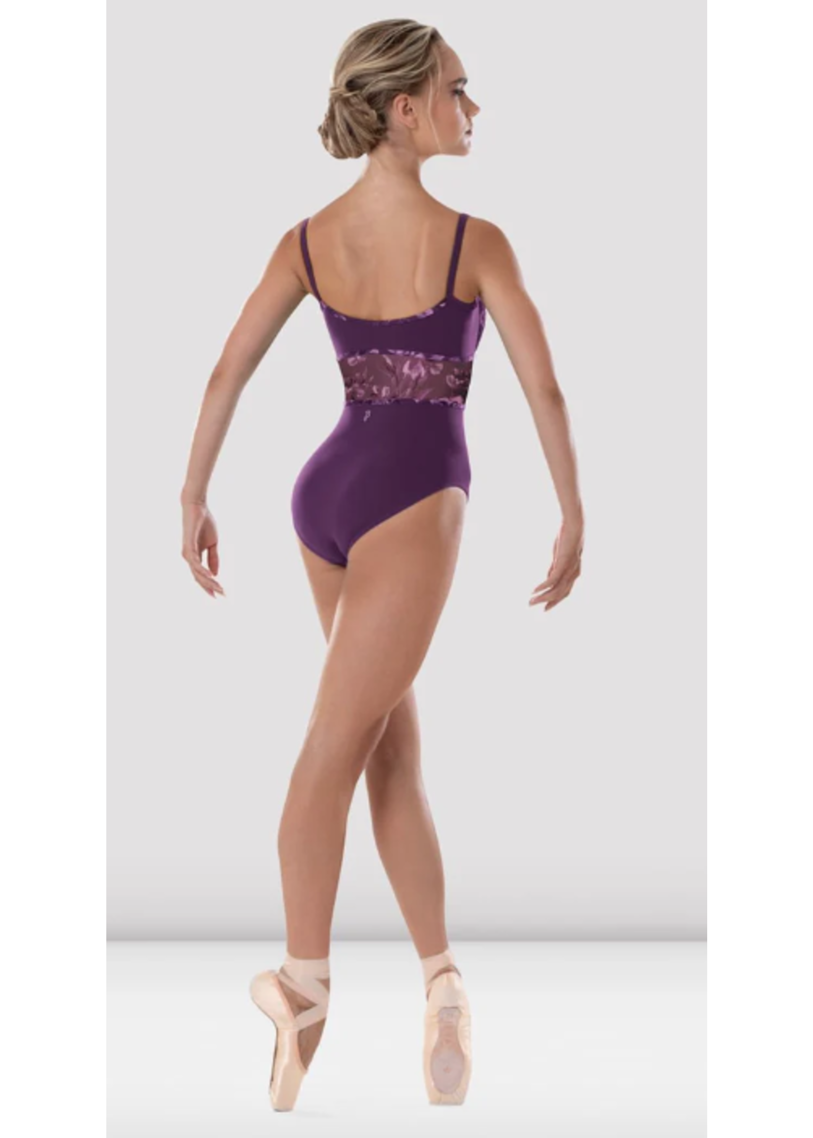 BLOCH & MIRELLA L4187 FLORAL MESH OVERLAY ROUCHED EMPIRE CAMISOLE LEOTARD