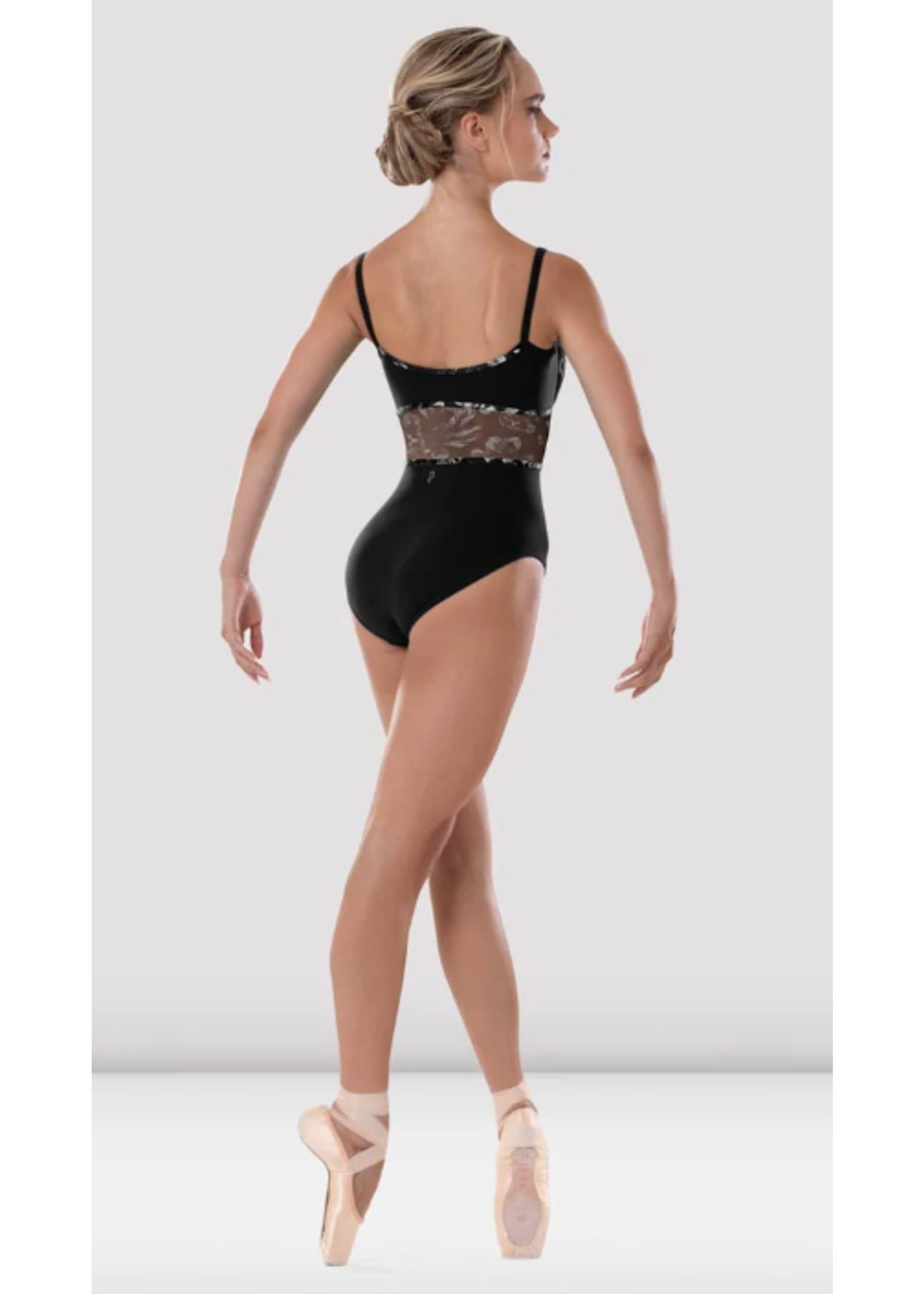 BLOCH & MIRELLA L4187 FLORAL MESH OVERLAY ROUCHED EMPIRE CAMISOLE LEOTARD