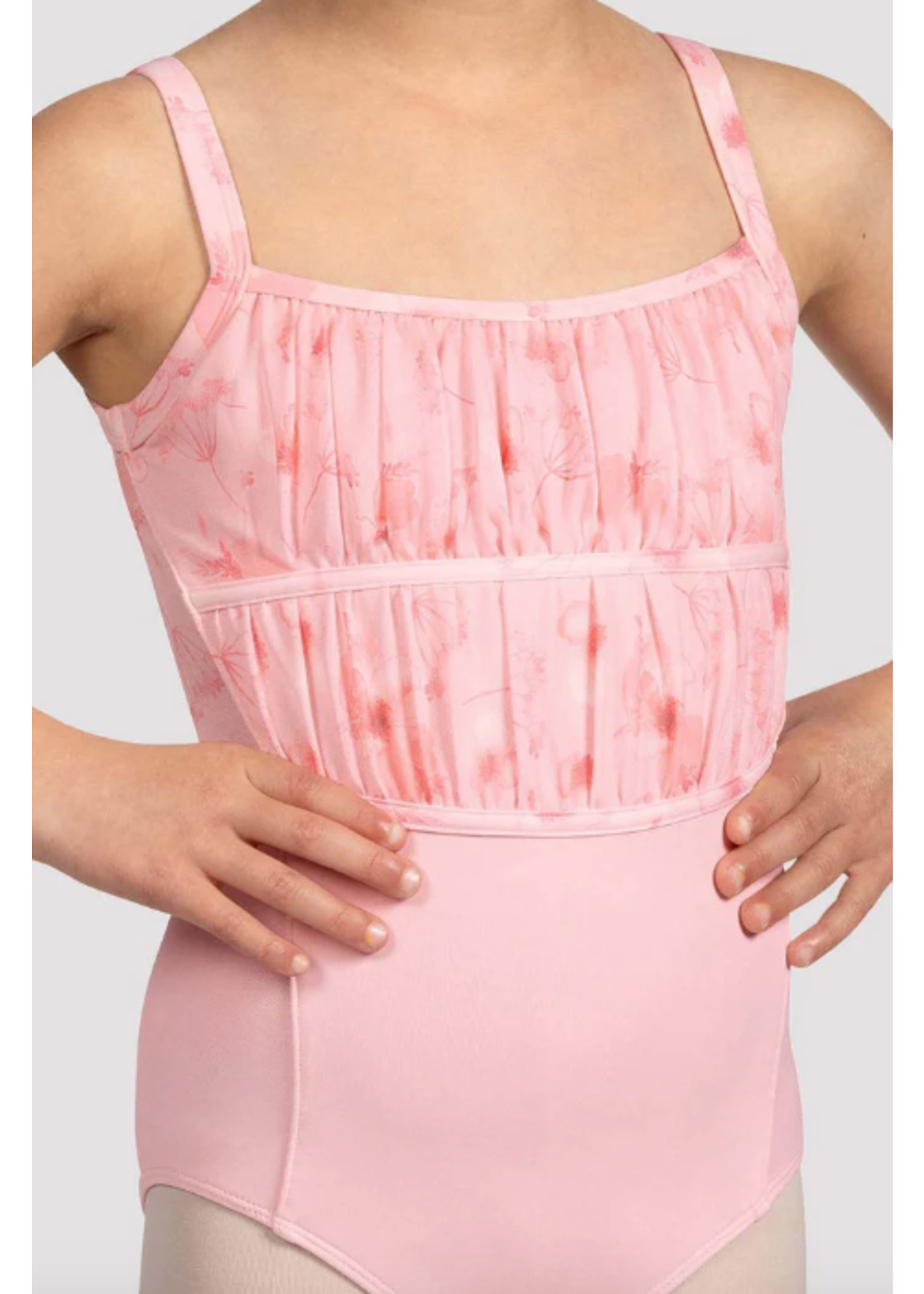 CL5247 FLORAL MESH ROUCHED EMPIRE CAMISOLE LEOTARD