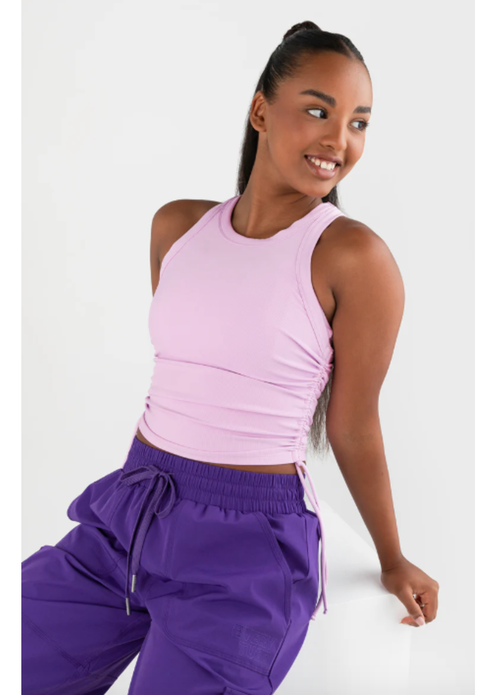 EVERY TURN 6008 PEPPA CROPPED RIB ROUCHED TANK TOP