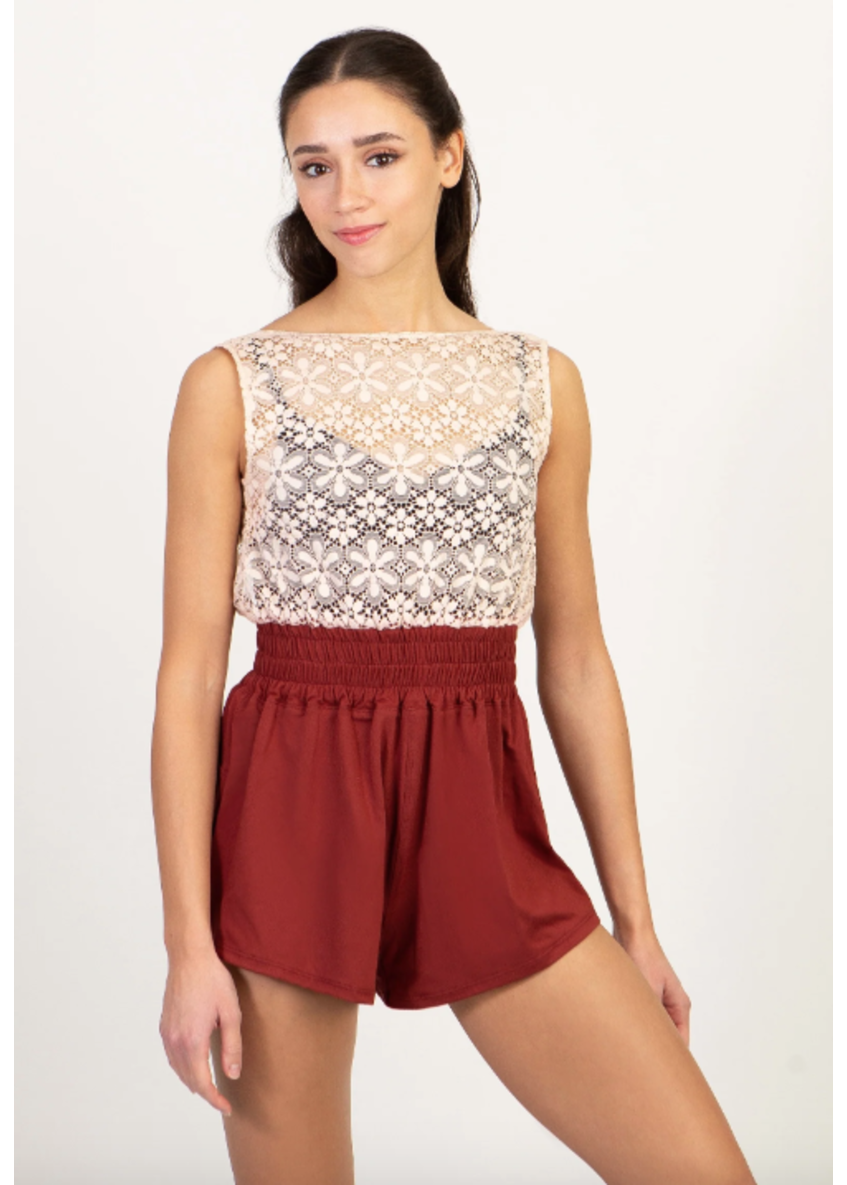 SUFFOLK 6011 FLOWER CROCHET SQUARE BACK ROMPER