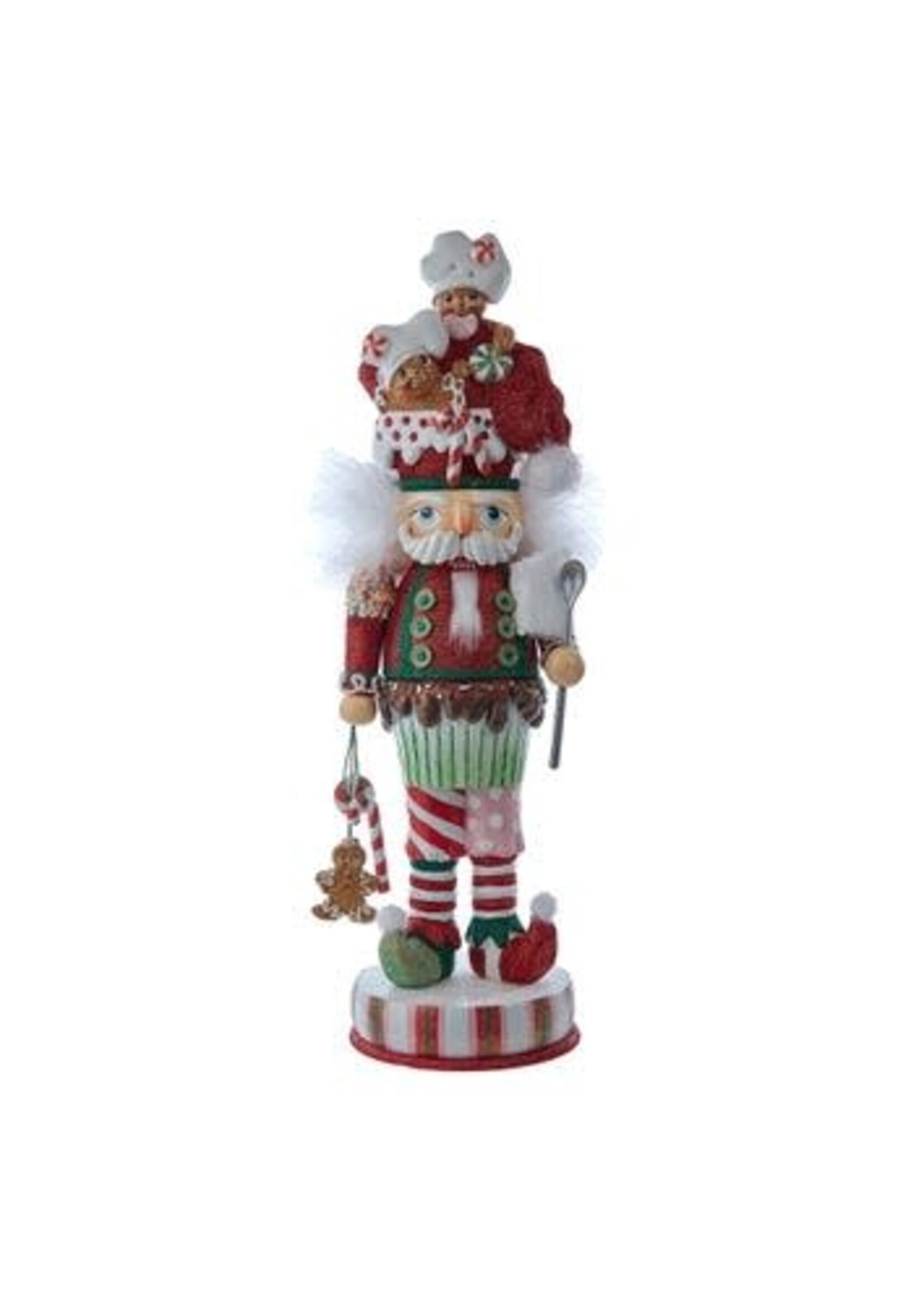 KURT S. ADLER HA0716 ULTIMATE GINGER COOKIE CUPCAKE TOPPER 18" NUTCRACKER W/ SPRINKLED SHOULDERS ON PEPPERMINT STAND