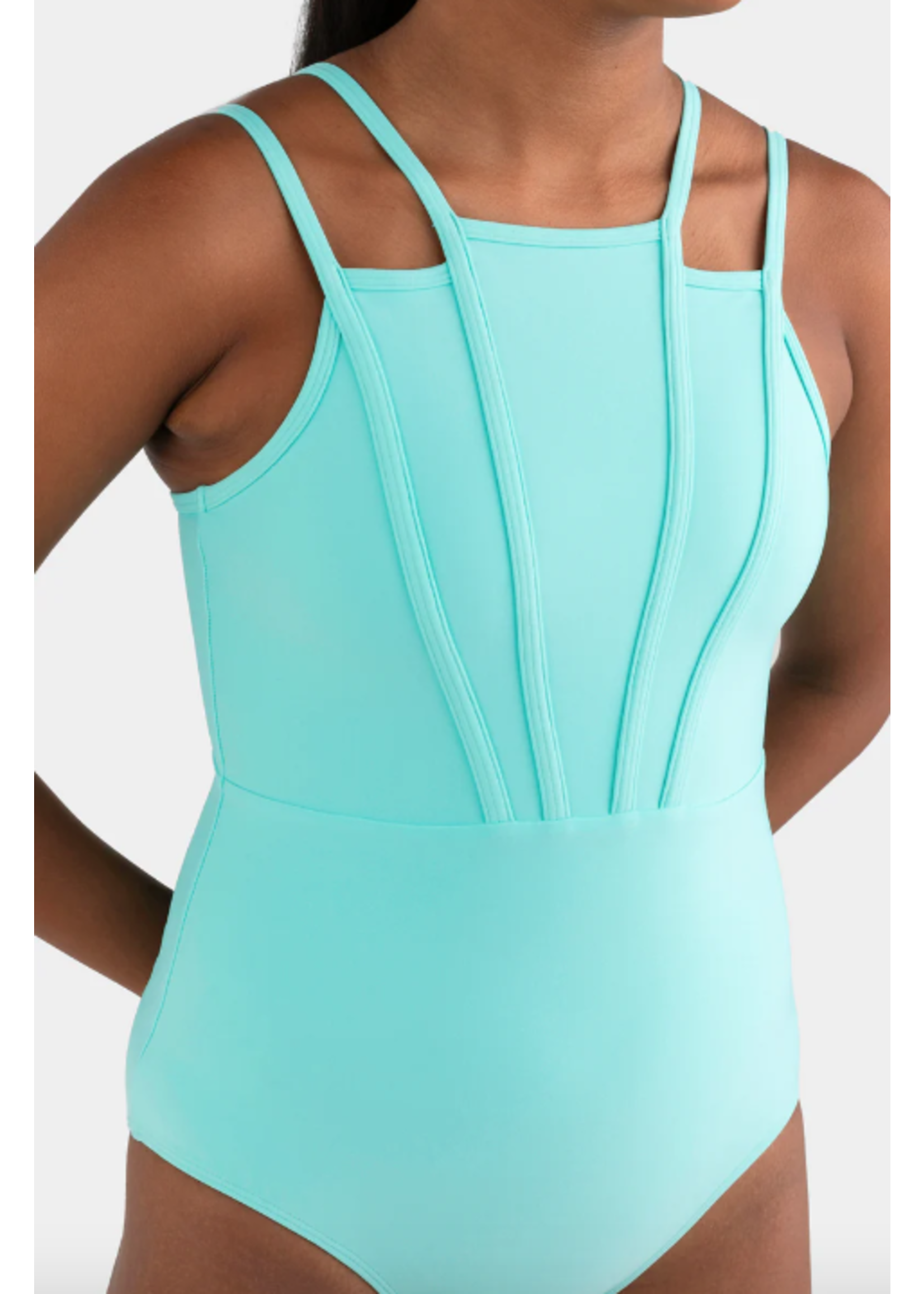 EVERY TURN 6026 ART DECO MULTI PIPED DOUBLE STRAP CAMISOLE LEOTARD