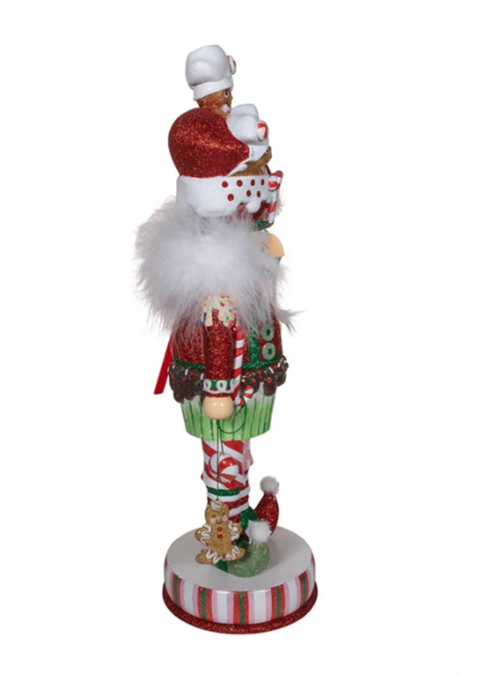 KURT S. ADLER HA0716 ULTIMATE GINGER COOKIE CUPCAKE TOPPER 18" NUTCRACKER W/ SPRINKLED SHOULDERS ON PEPPERMINT STAND