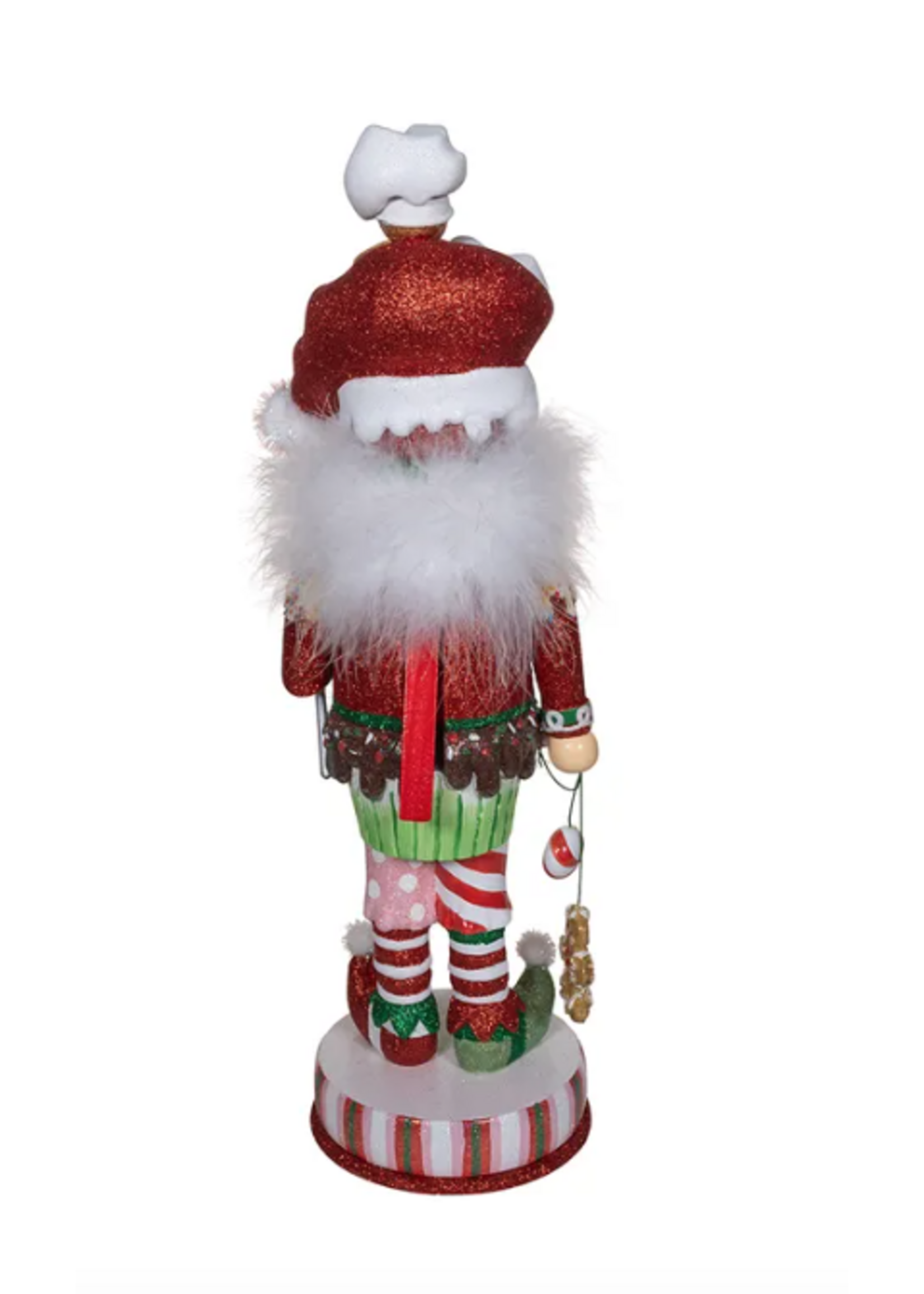 KURT S. ADLER HA0716 ULTIMATE GINGER COOKIE CUPCAKE TOPPER 18" NUTCRACKER W/ SPRINKLED SHOULDERS ON PEPPERMINT STAND