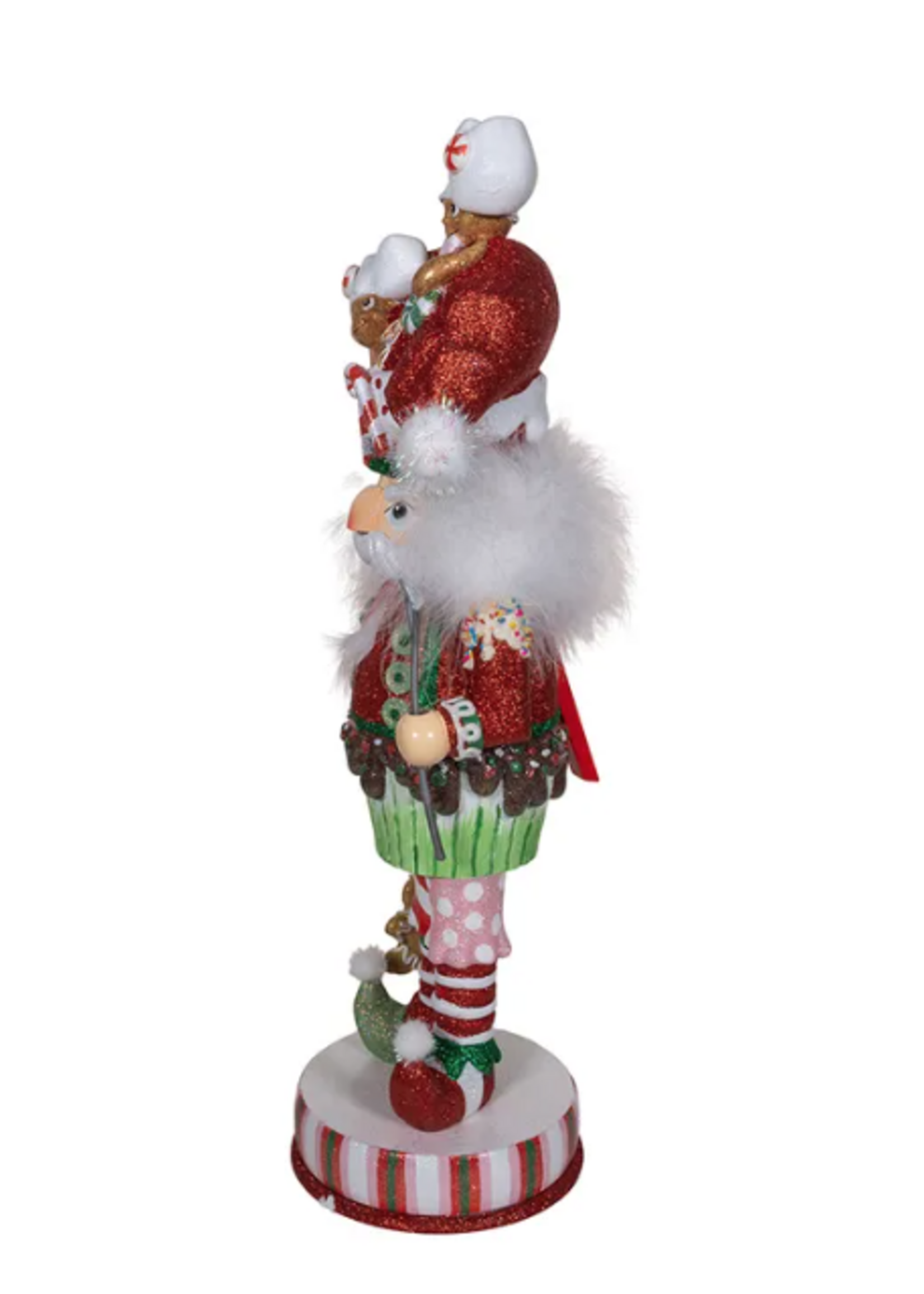 KURT S. ADLER HA0716 ULTIMATE GINGER COOKIE CUPCAKE TOPPER 18" NUTCRACKER W/ SPRINKLED SHOULDERS ON PEPPERMINT STAND