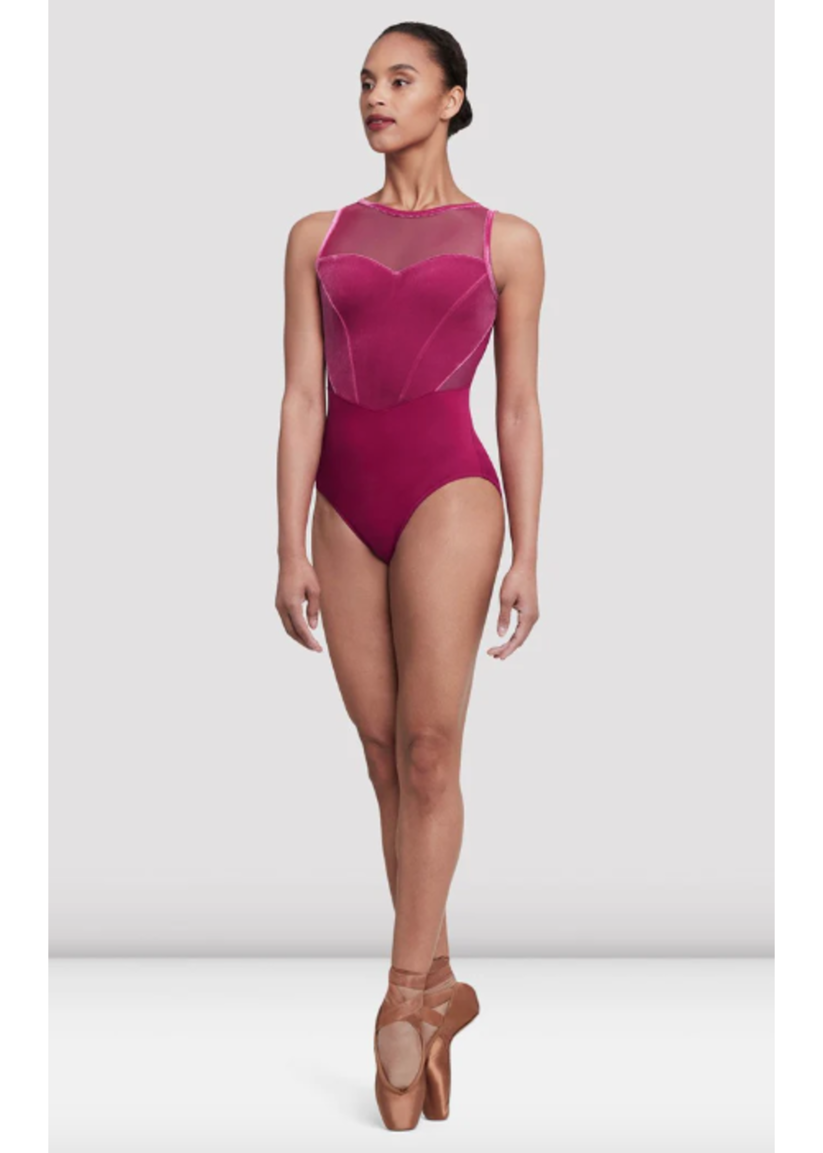BLOCH & MIRELLA L5685 HAUTE VELVET SOFIA TRIANGLE MESH INSERT BACK TANK LEOTARD