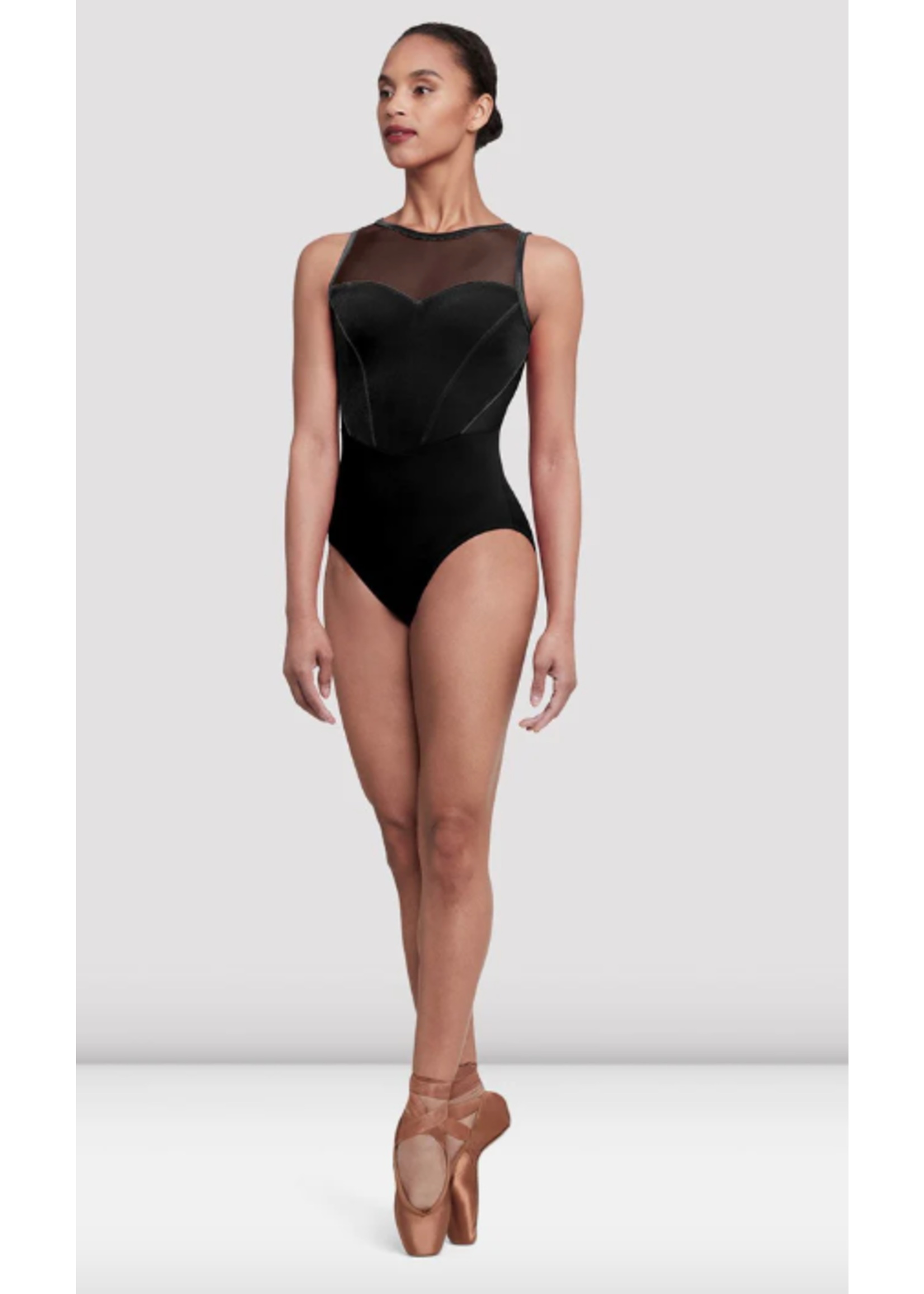 BLOCH & MIRELLA L5685 HAUTE VELVET SOFIA TRIANGLE MESH INSERT BACK TANK LEOTARD