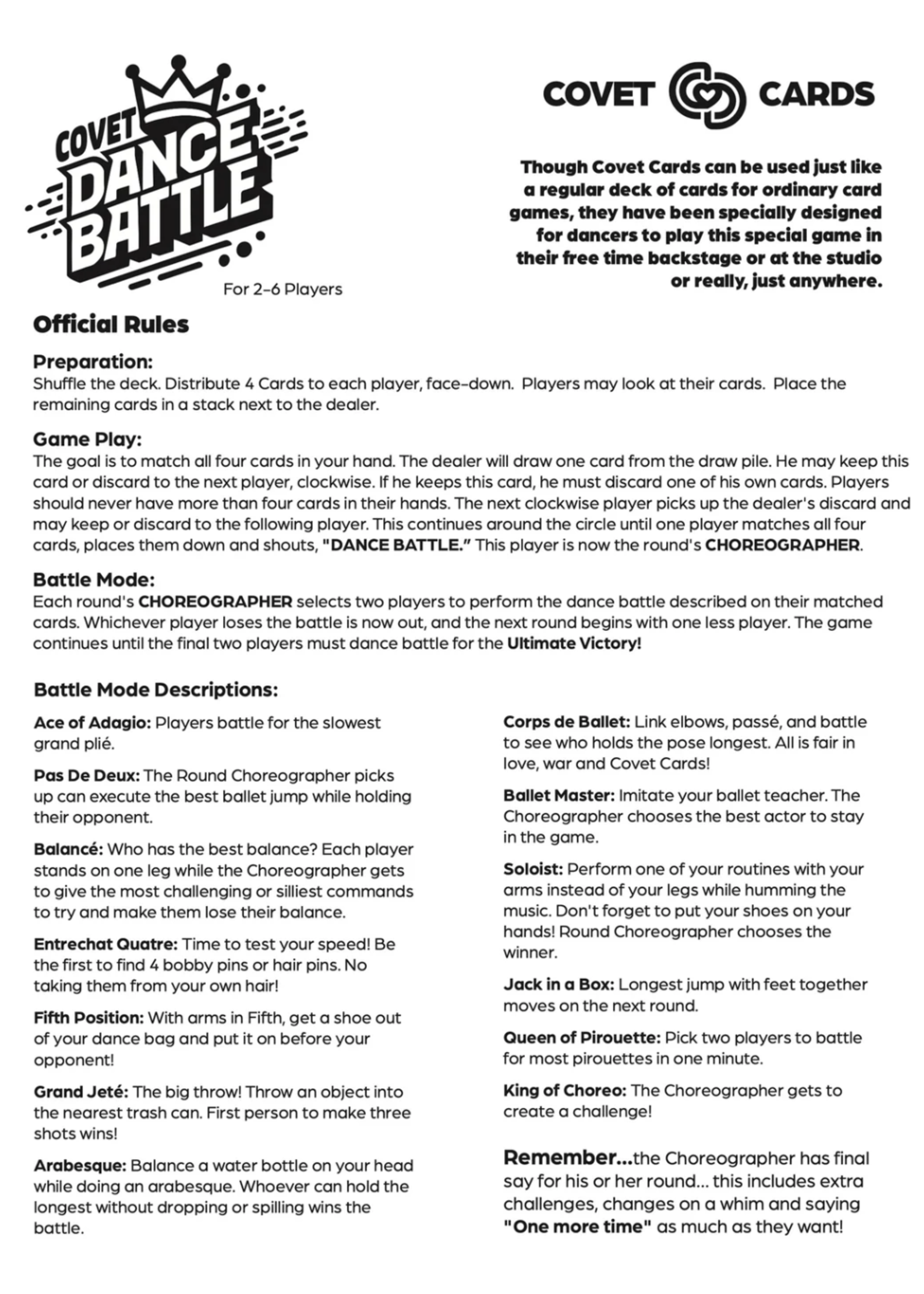 COVET DANCE DANCE BATTLE CARDS 52 DECK