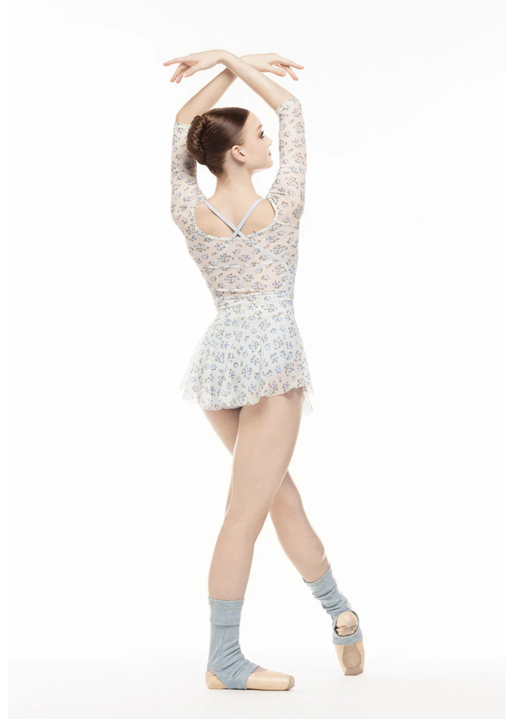 ELEVÉ RAGLAN 3/4 SLEEVE FLORAL MESH CROP TOP