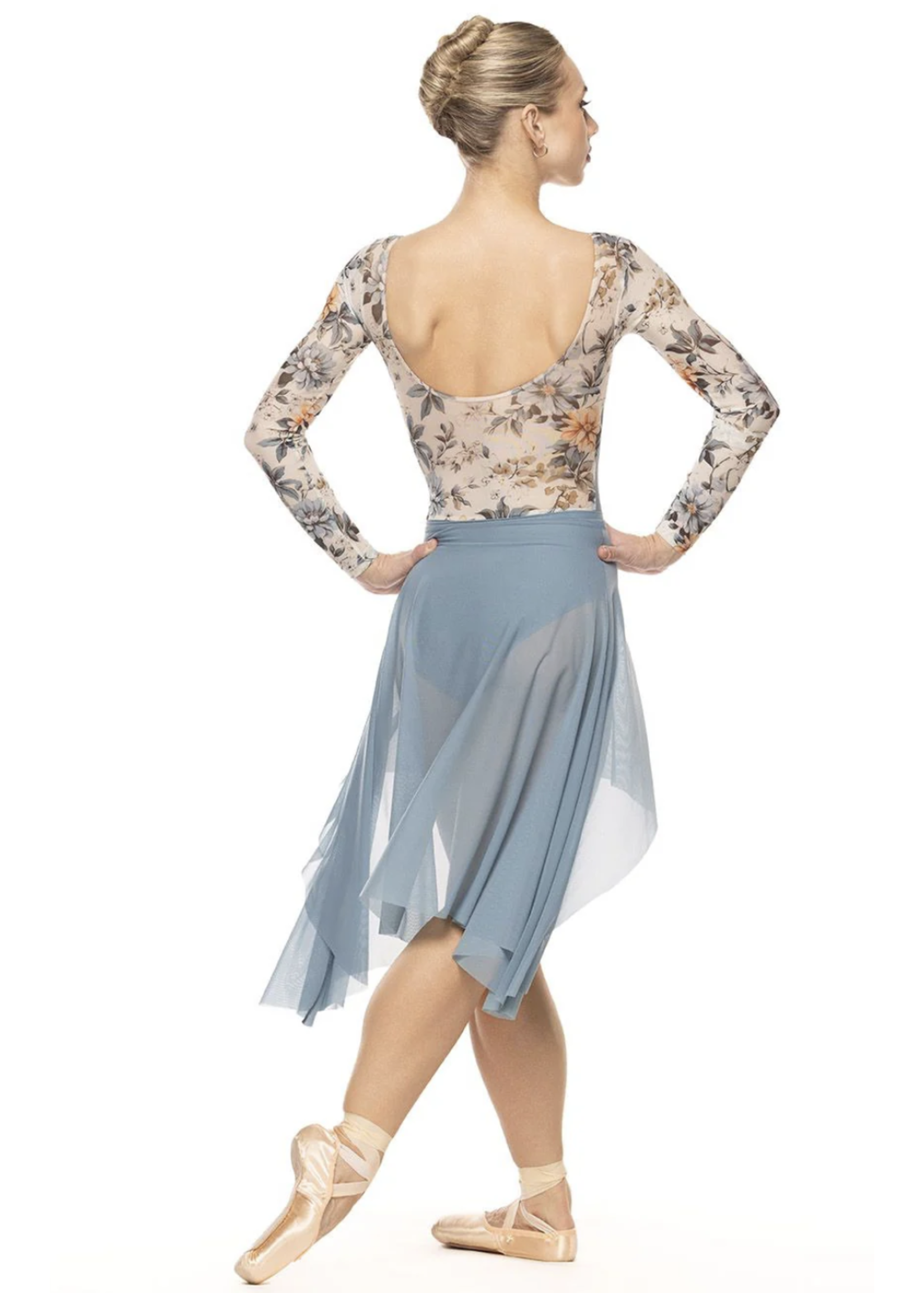 ELEVÉ TRI FLORAL PRINTED MESH MID BACK L/S LEOTARD