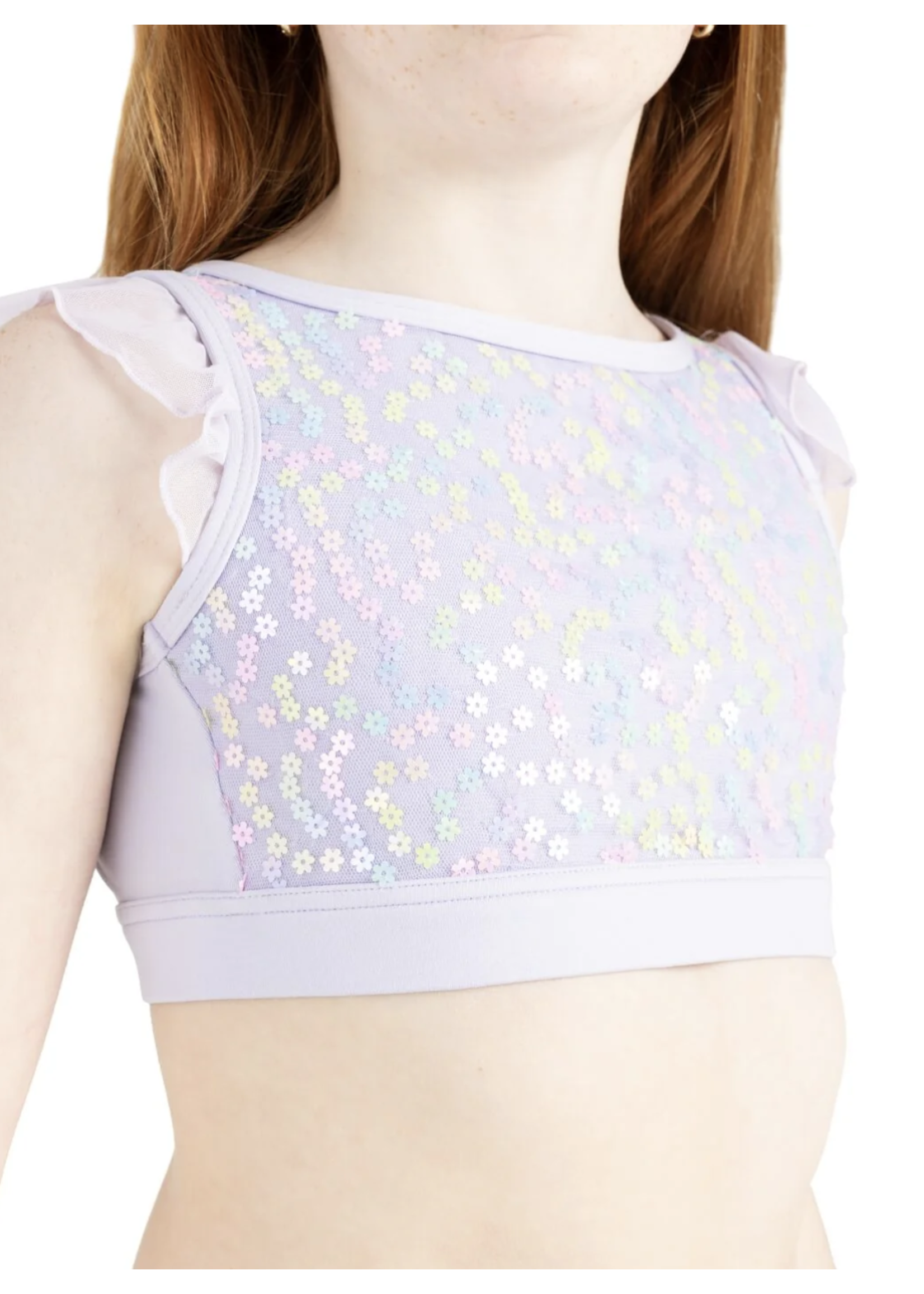 CAPEZIO & BUNHEADS A12224C FLOWER FAIRY PETAL SEQUIN FLUTTER SLEEVE TOP