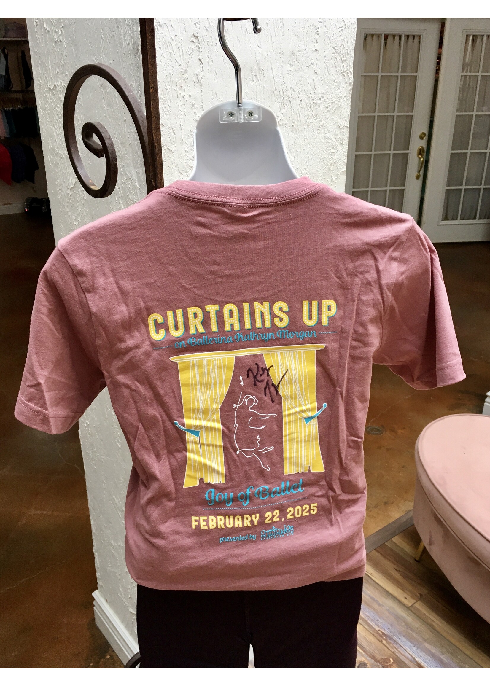 ATTITUDES DANCEWEAR  ETC. CURTAINS UP TSHIRT