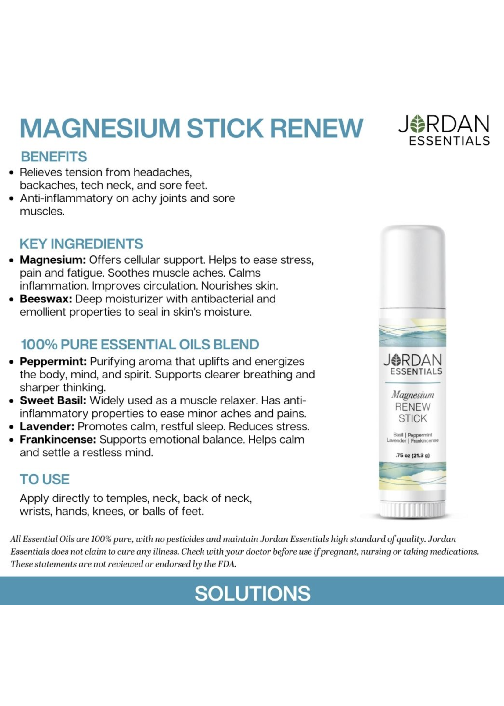 JORDAN ESSENTIALS JORDAN ESSENTIAL MAGNESIUM LOTION ON-THE-GO STICK