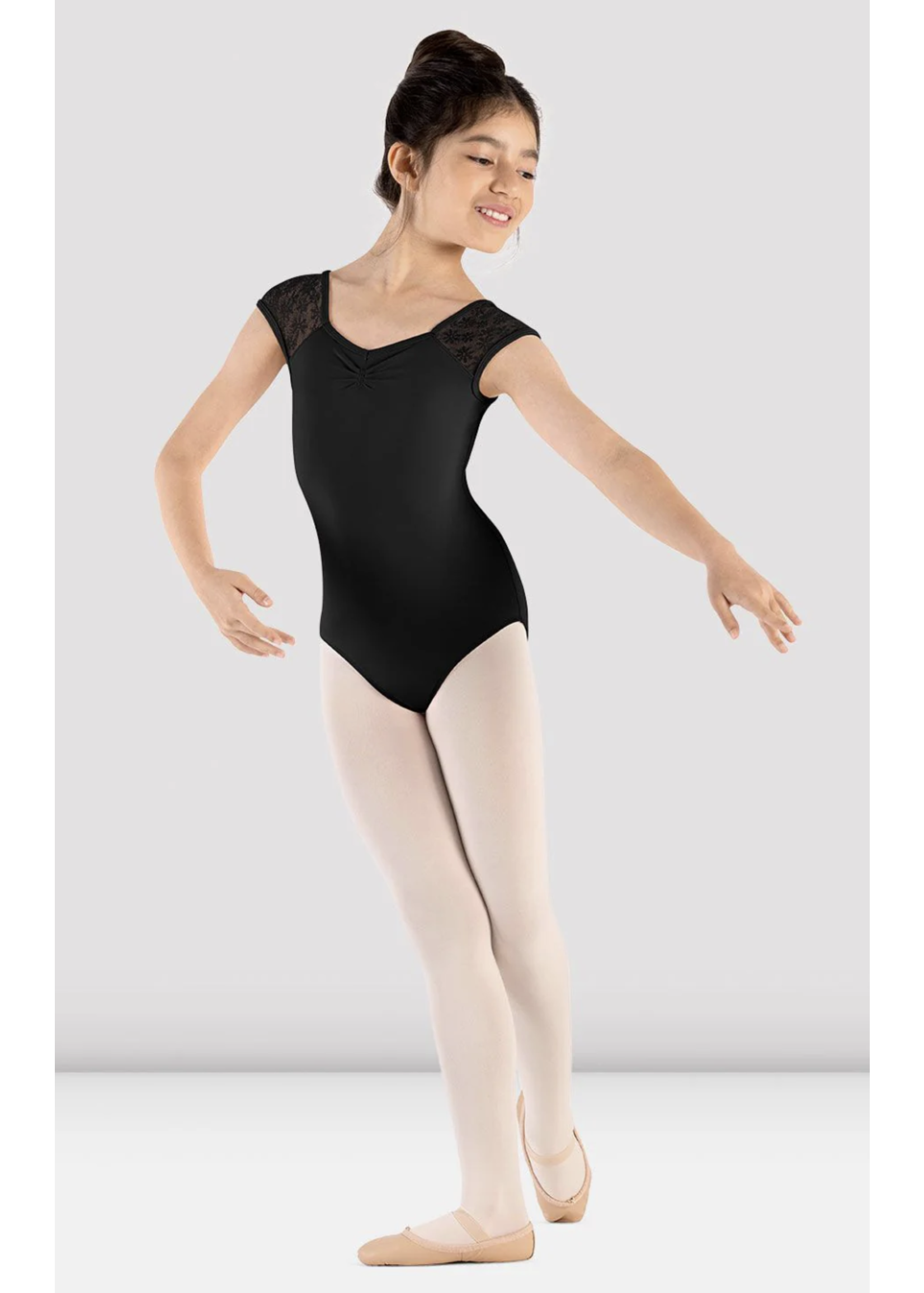 BLOCH & MIRELLA M1565C MAJESTY PINCH FRONT DAISY LACE BACK CAP SLEEVE LEOTARD