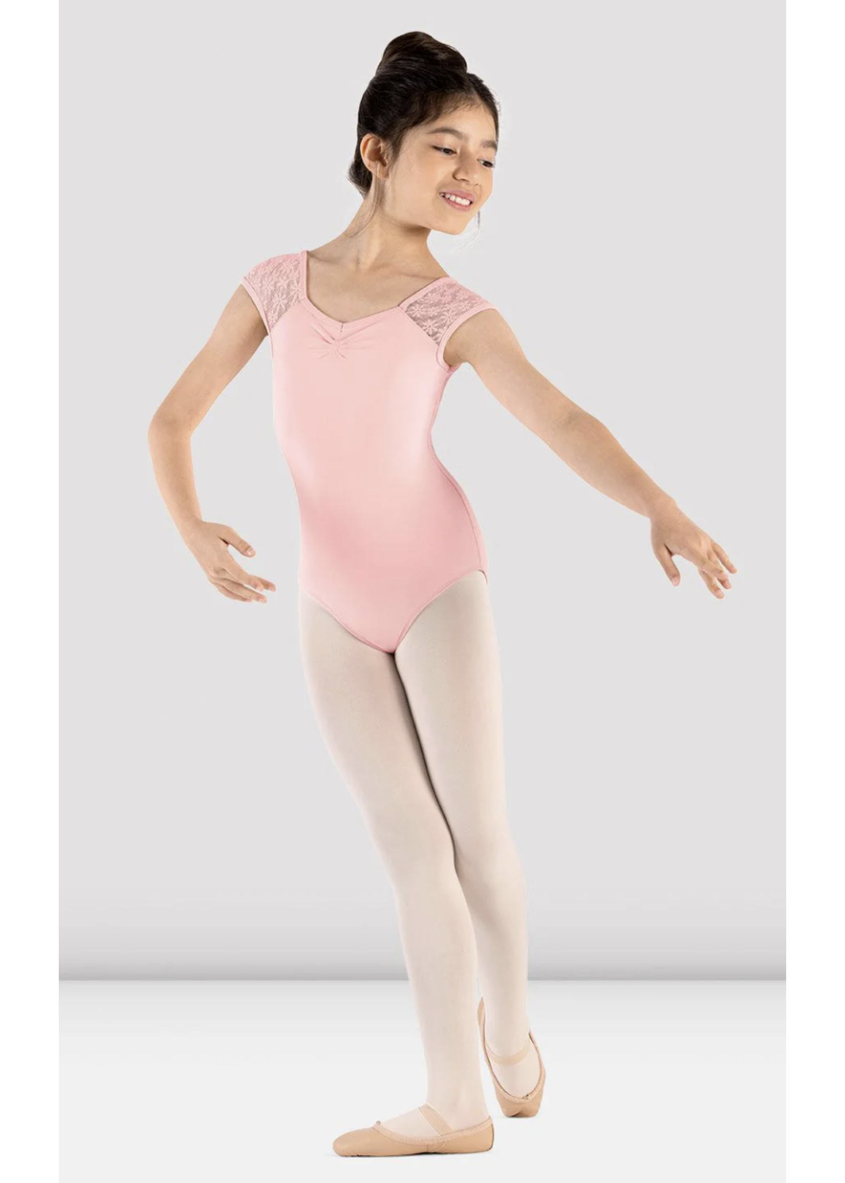 BLOCH & MIRELLA M1565C MAJESTY PINCH FRONT DAISY LACE BACK CAP SLEEVE LEOTARD