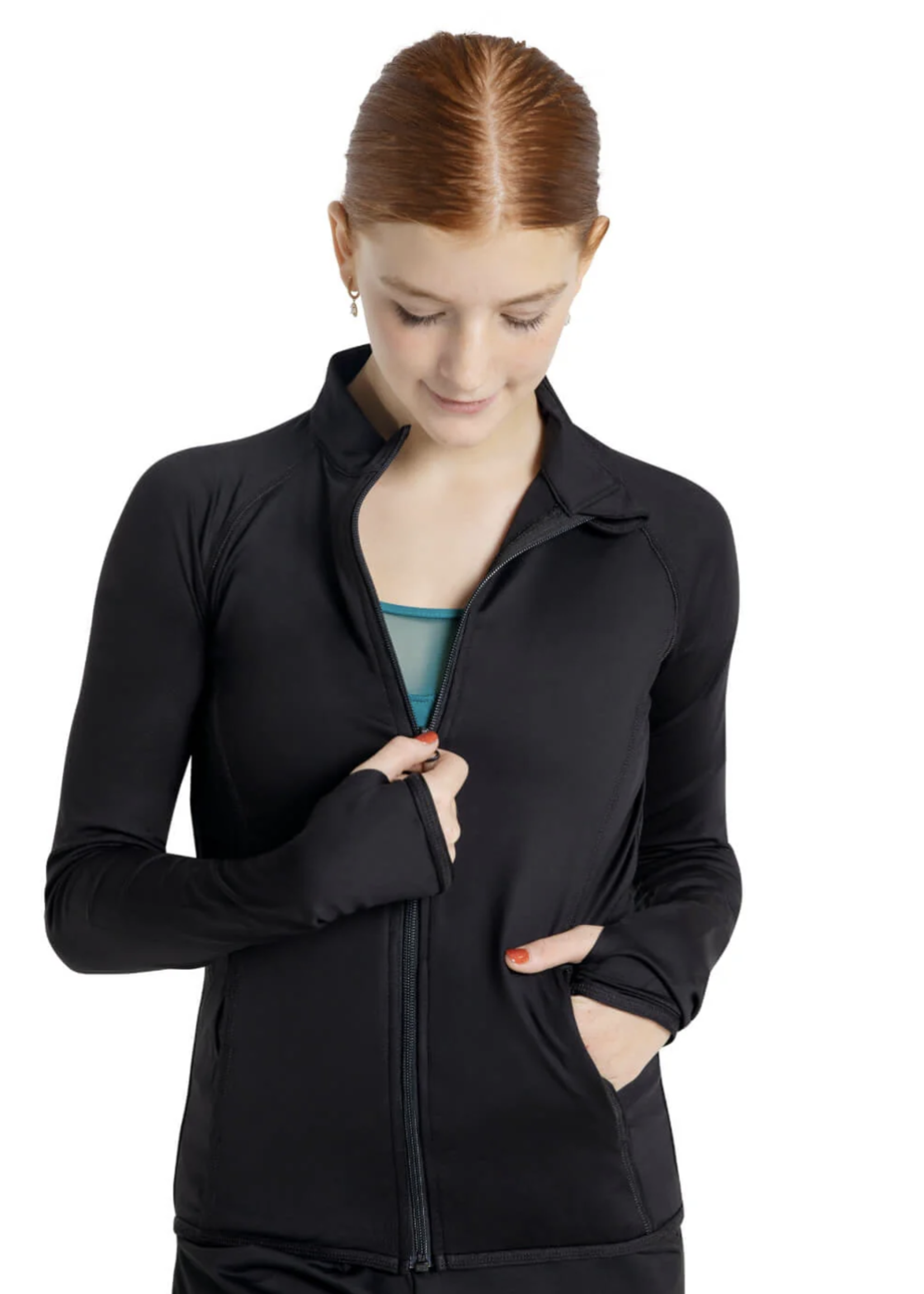 CAPEZIO & BUNHEADS ASE1069U ADULT ZIP FRONT JACKET WITH THUMB HOLES