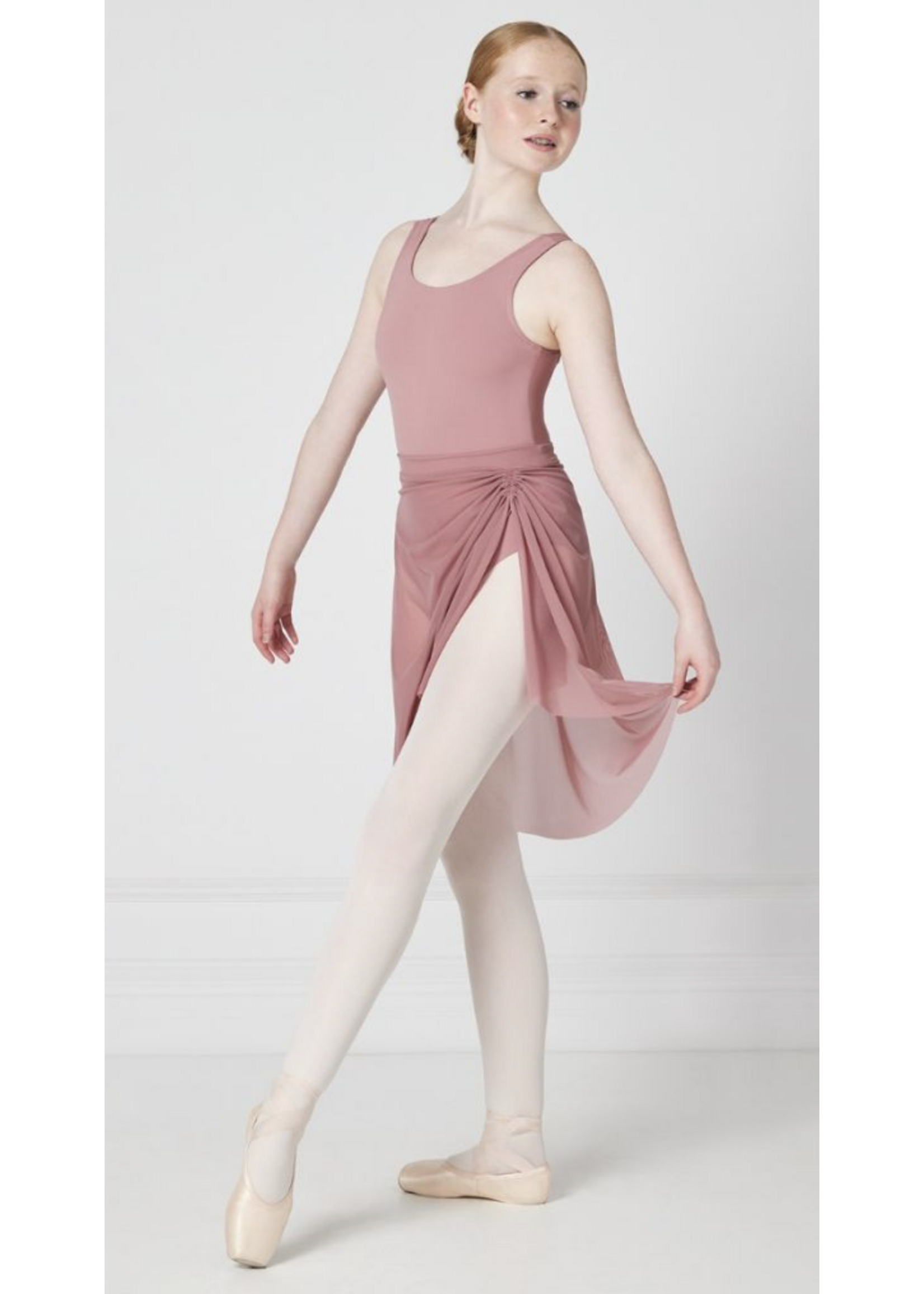 MONDOR 16107 JULIETTE MESH LONG PULL ON SLIT SCRUNCH  SKIRT