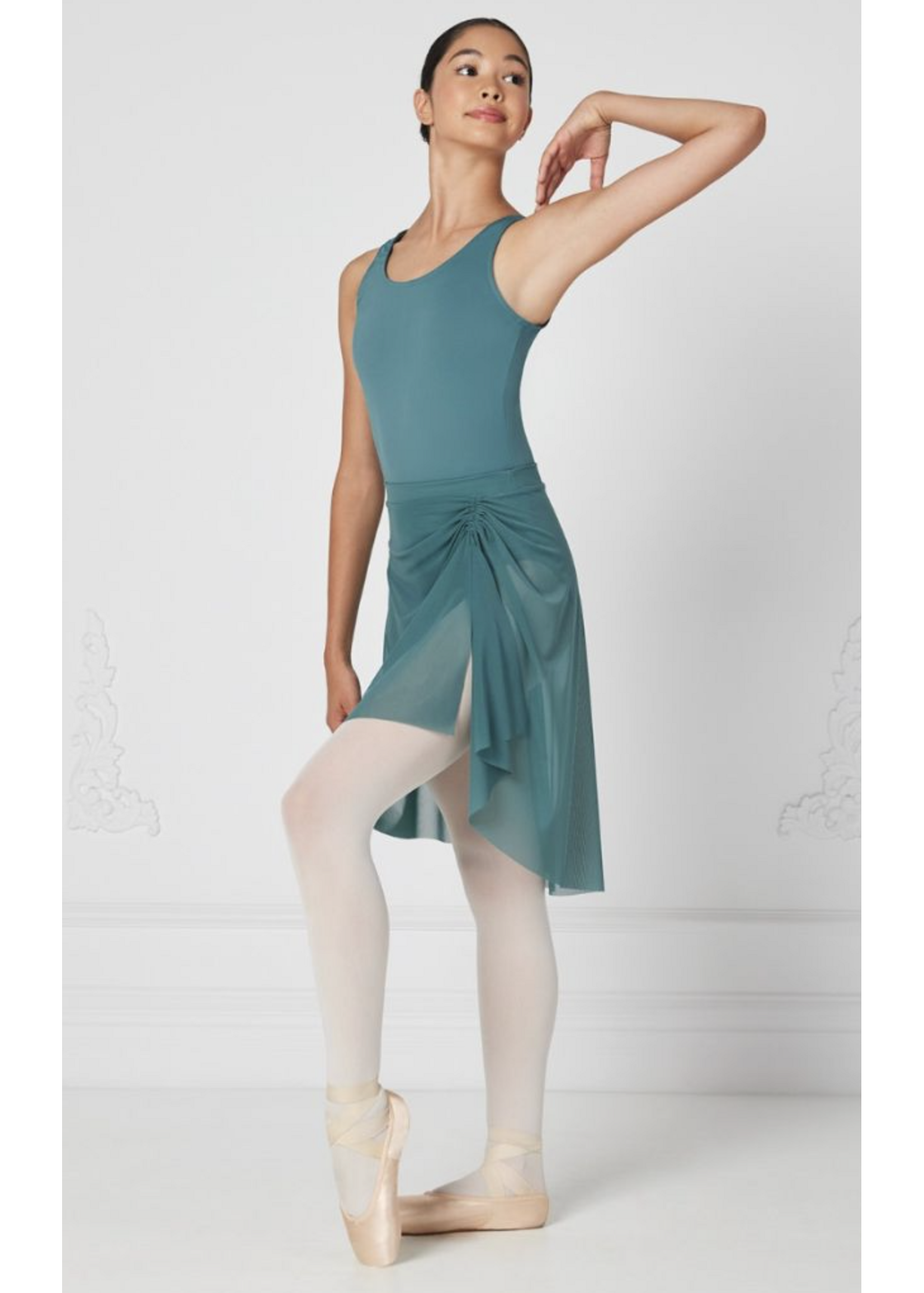 MONDOR 16107 JULIETTE MESH LONG PULL ON SLIT SCRUNCH  SKIRT