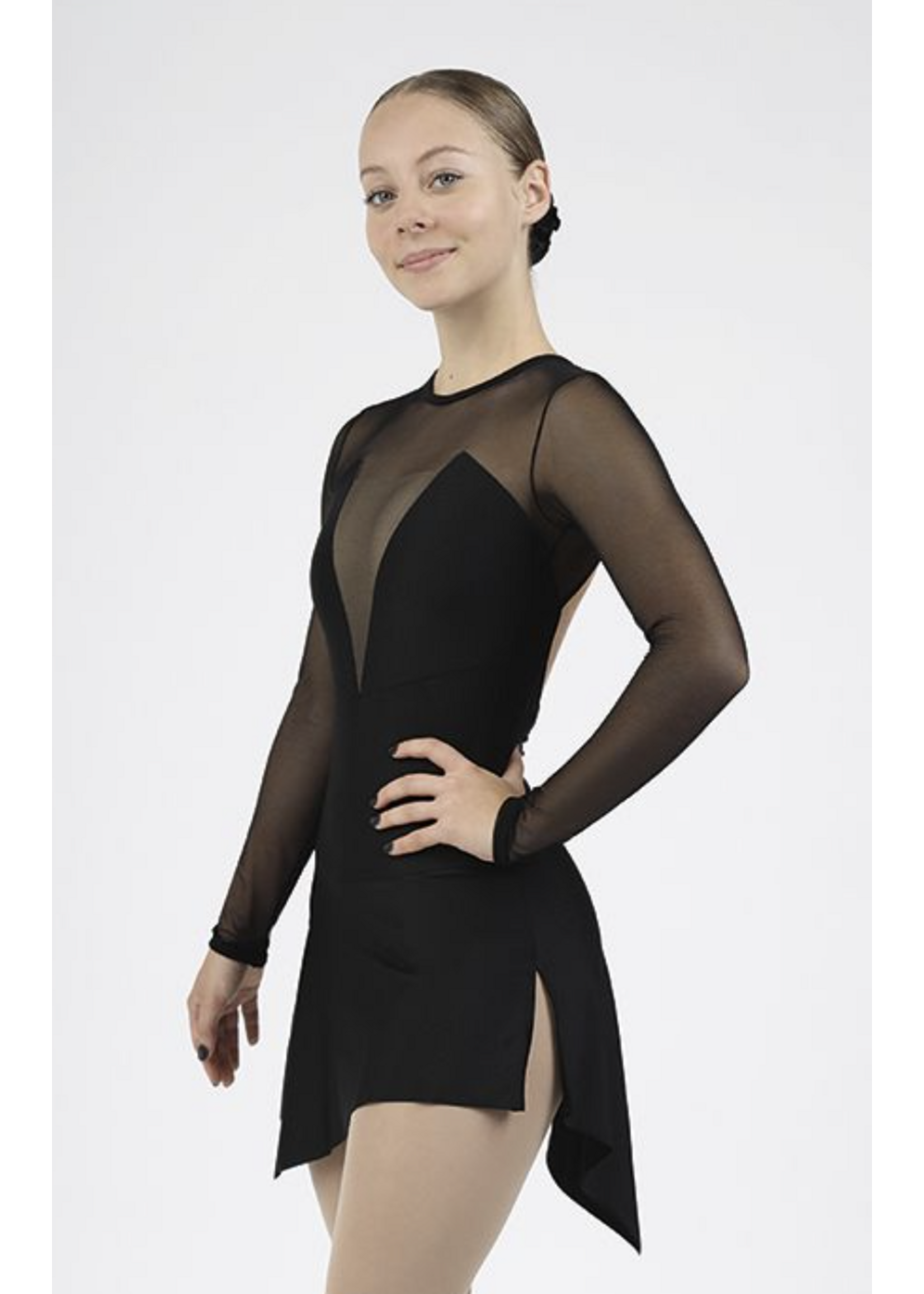 MONDOR 618 JANARA MESH LONG SLEEVE DRAMATIC HANDKERCHIEF SKIRT SKATE DRESS