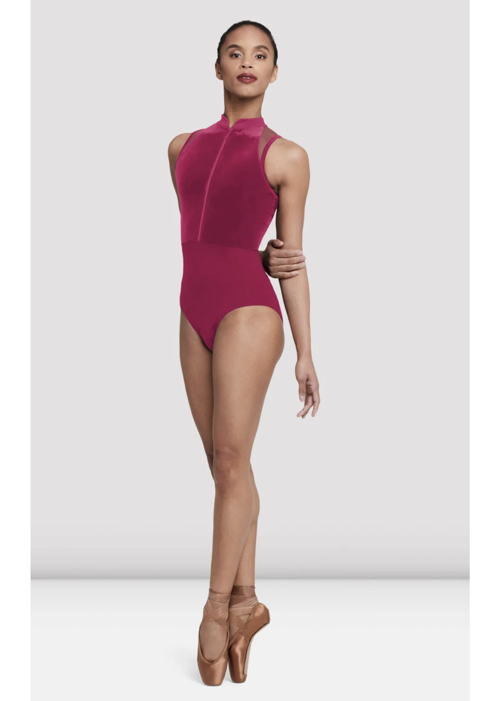 BLOCH & MIRELLA L5285 HAUTE VELVET ELOSIE ZIP FRONT  HIGH NECK DIAMOND BACK TANK LEOTARD