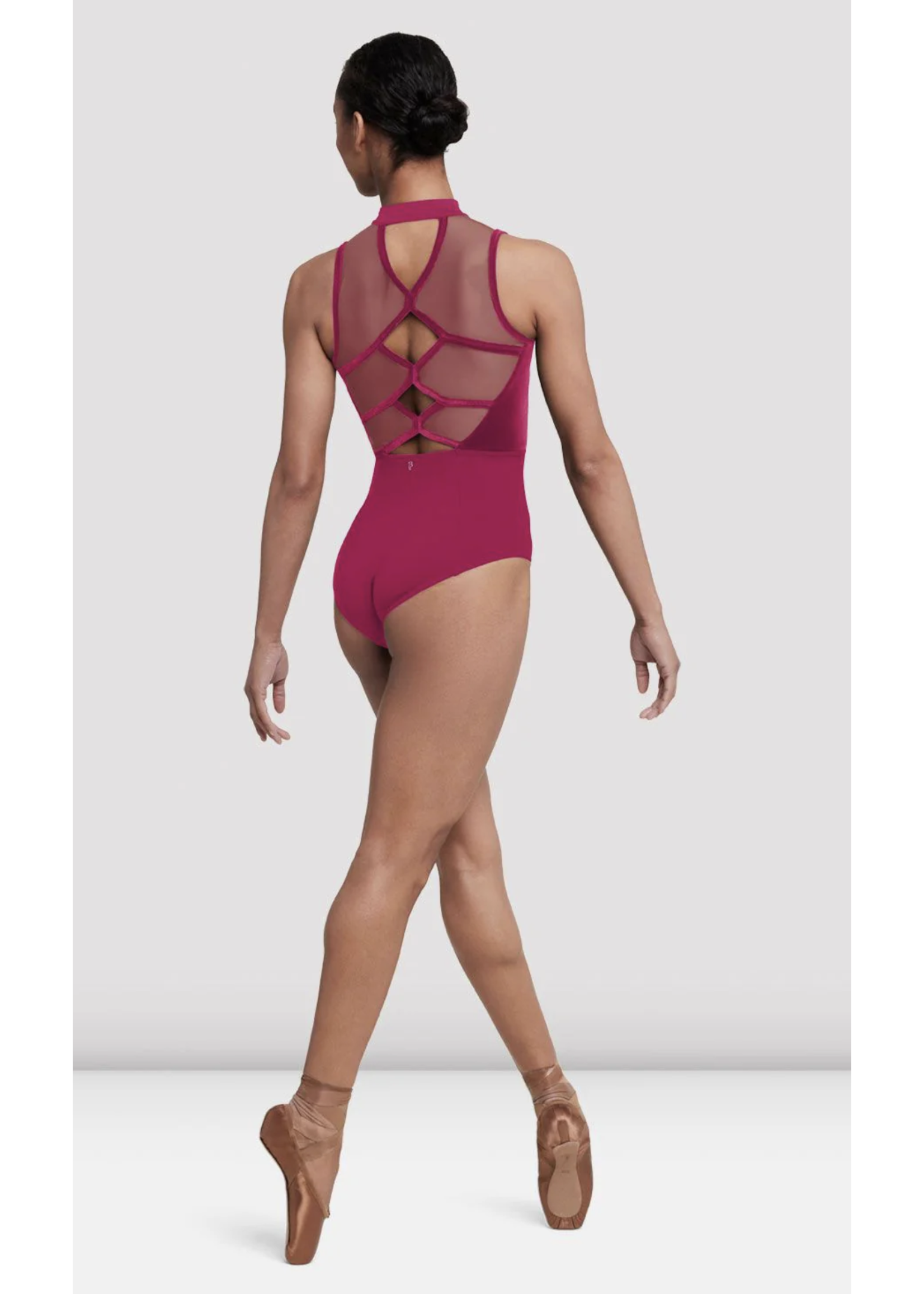 BLOCH & MIRELLA L5285 HAUTE VELVET ELOSIE ZIP FRONT  HIGH NECK DIAMOND BACK TANK LEOTARD