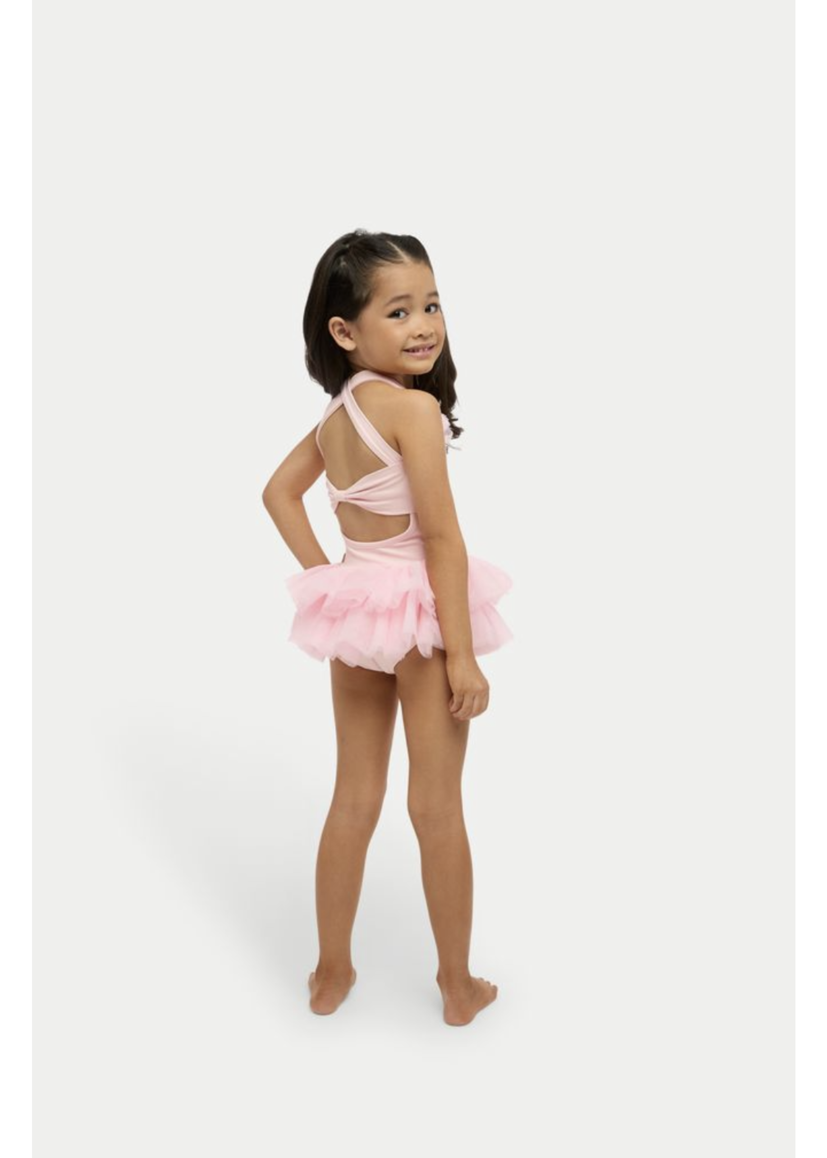 ROXIE RC240620 ALLY TULLE RUFFLE TRIMMED BOW BACK DOUBLE TIER SKIRTED TANK LEOTARD DRESS