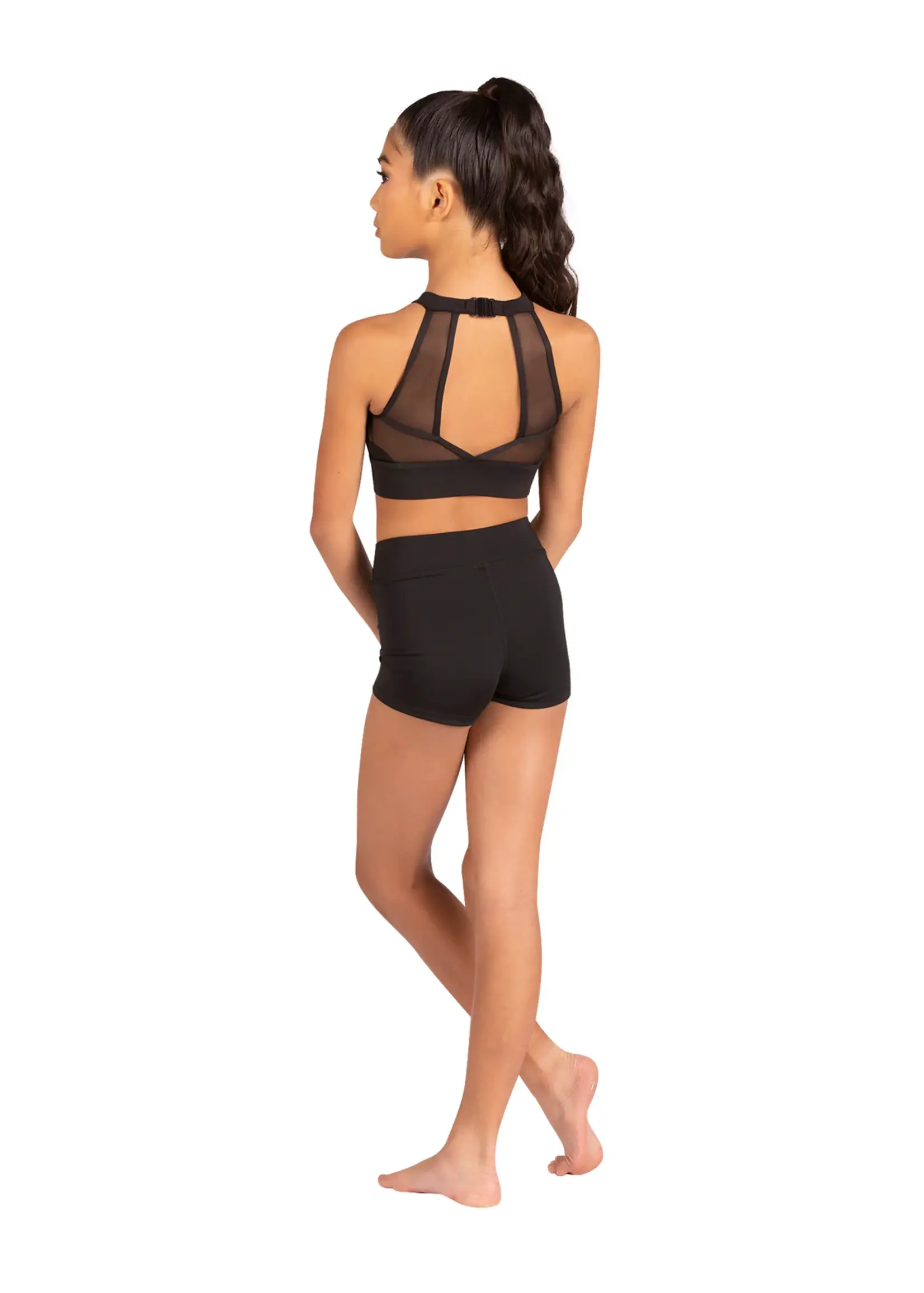 DANSHUZ 25315 WINDSOR WAVE TEXTURED MESH OPEN BACK CROP TOP