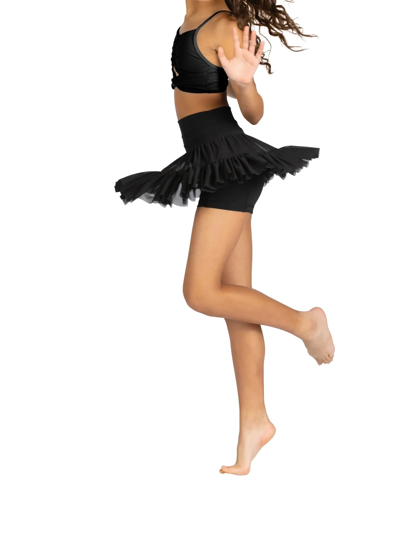 DANSHUZ 25402 RYDER SKORT TIERED MESH OVERLAY POCKETED BIKE SHORTS