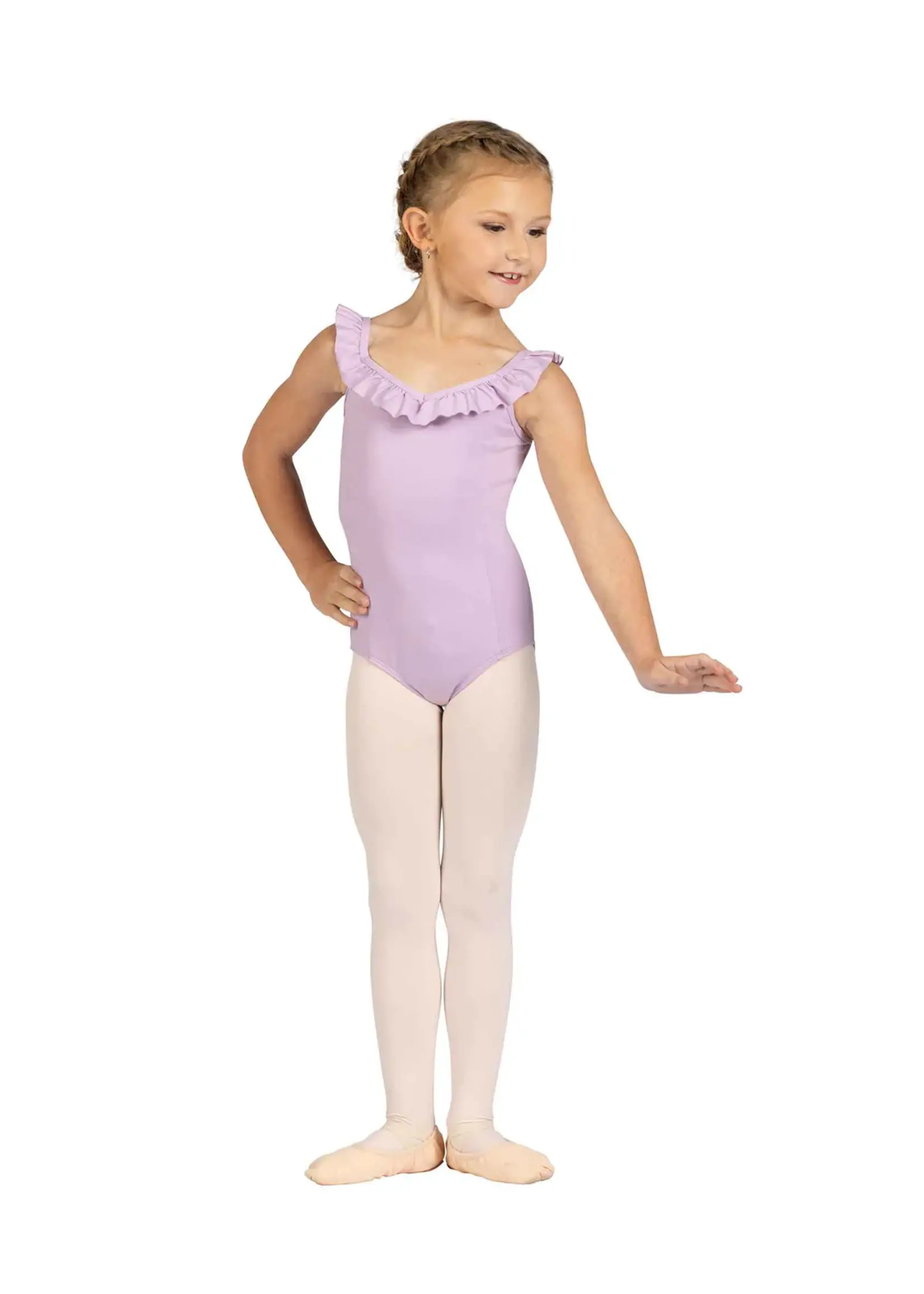 DANSHUZ 25108C BABE RUFFLE TRIMMED MESH BOW BACK TANK LEOTARD