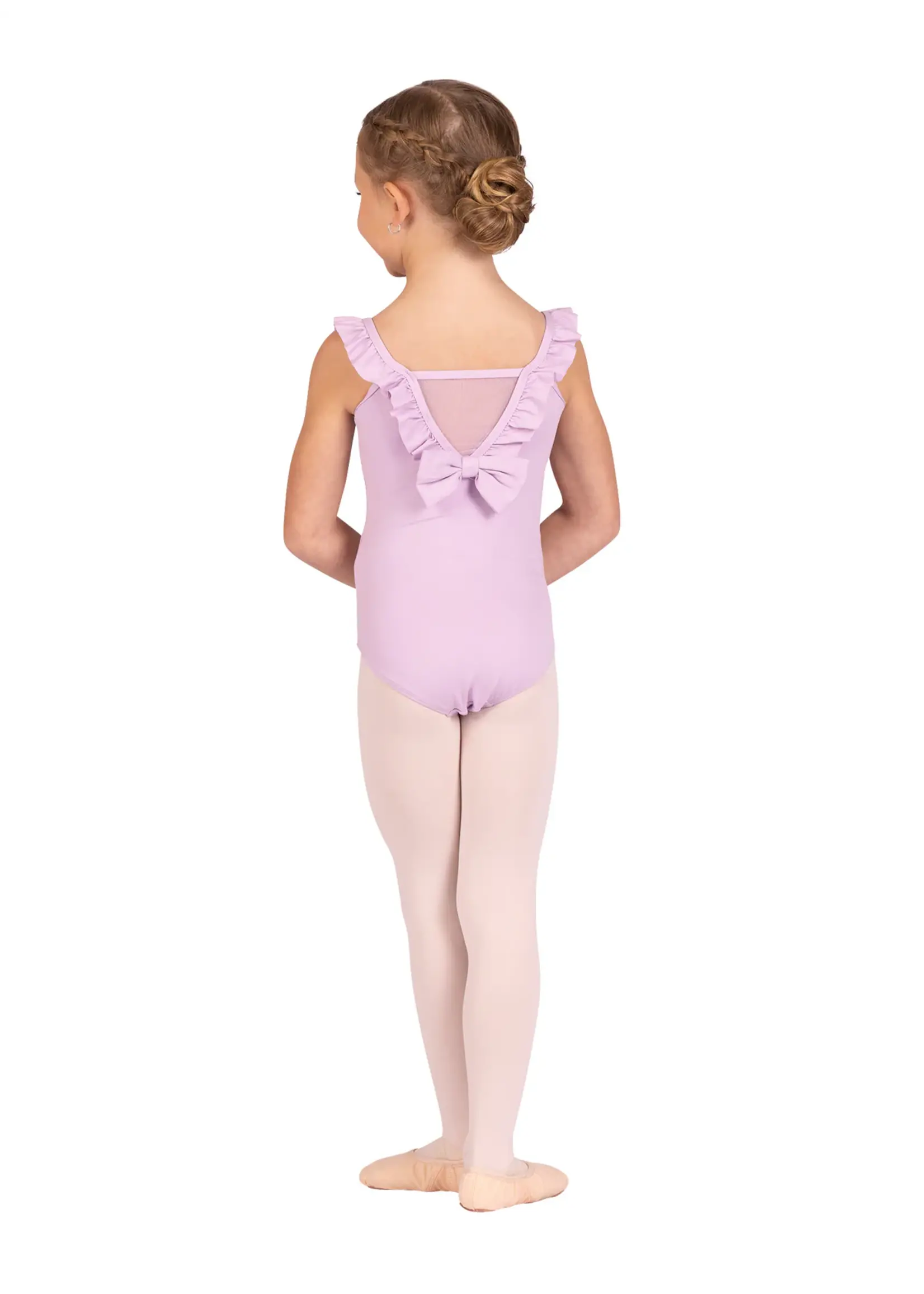 DANSHUZ 25108C BABE RUFFLE TRIMMED MESH BOW BACK TANK LEOTARD