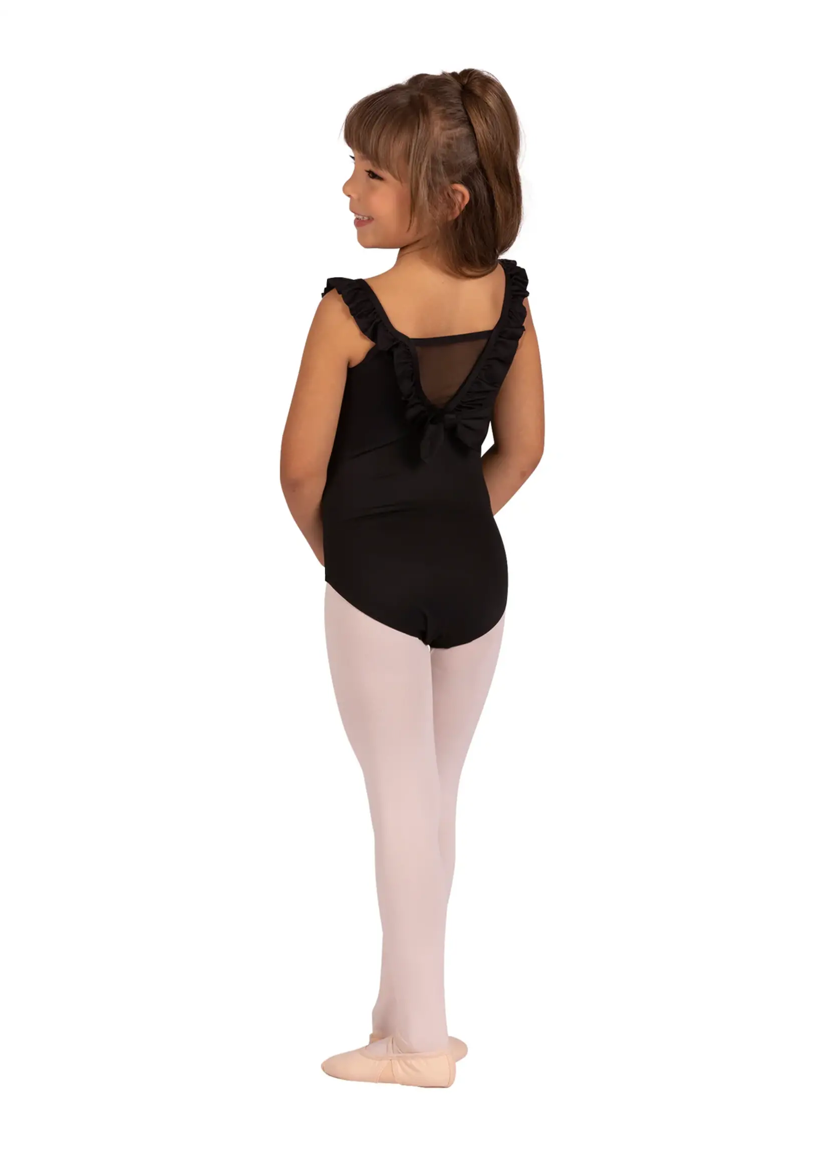 DANSHUZ 25108C BABE RUFFLE TRIMMED MESH BOW BACK TANK LEOTARD