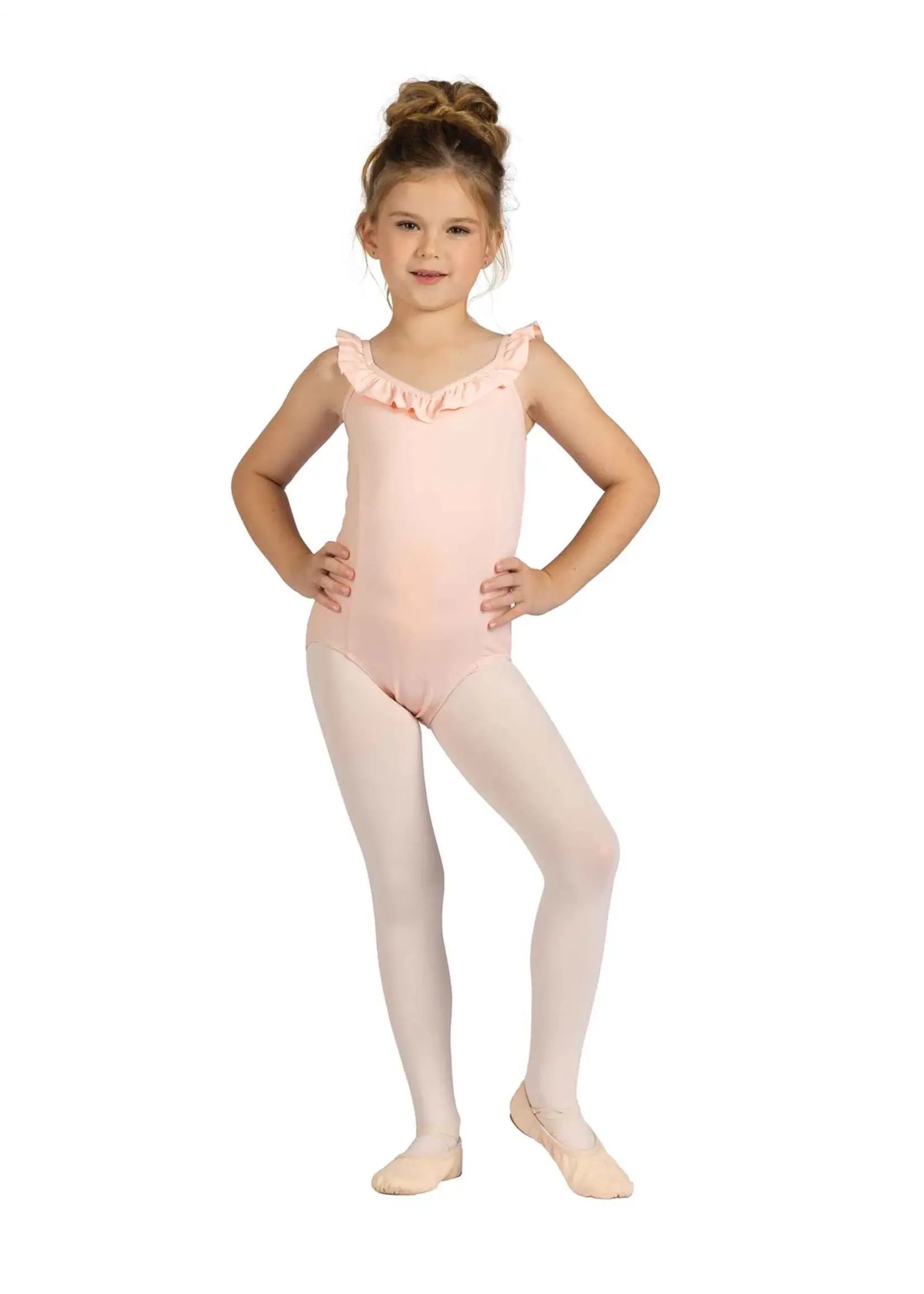 DANSHUZ 25108C BABE RUFFLE TRIMMED MESH BOW BACK TANK LEOTARD