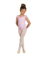 DANSHUZ 25110C EMORY FLORAL STEM RUFFLE TRIMMED BOW BACK CAP SLEEVE LEOTARD