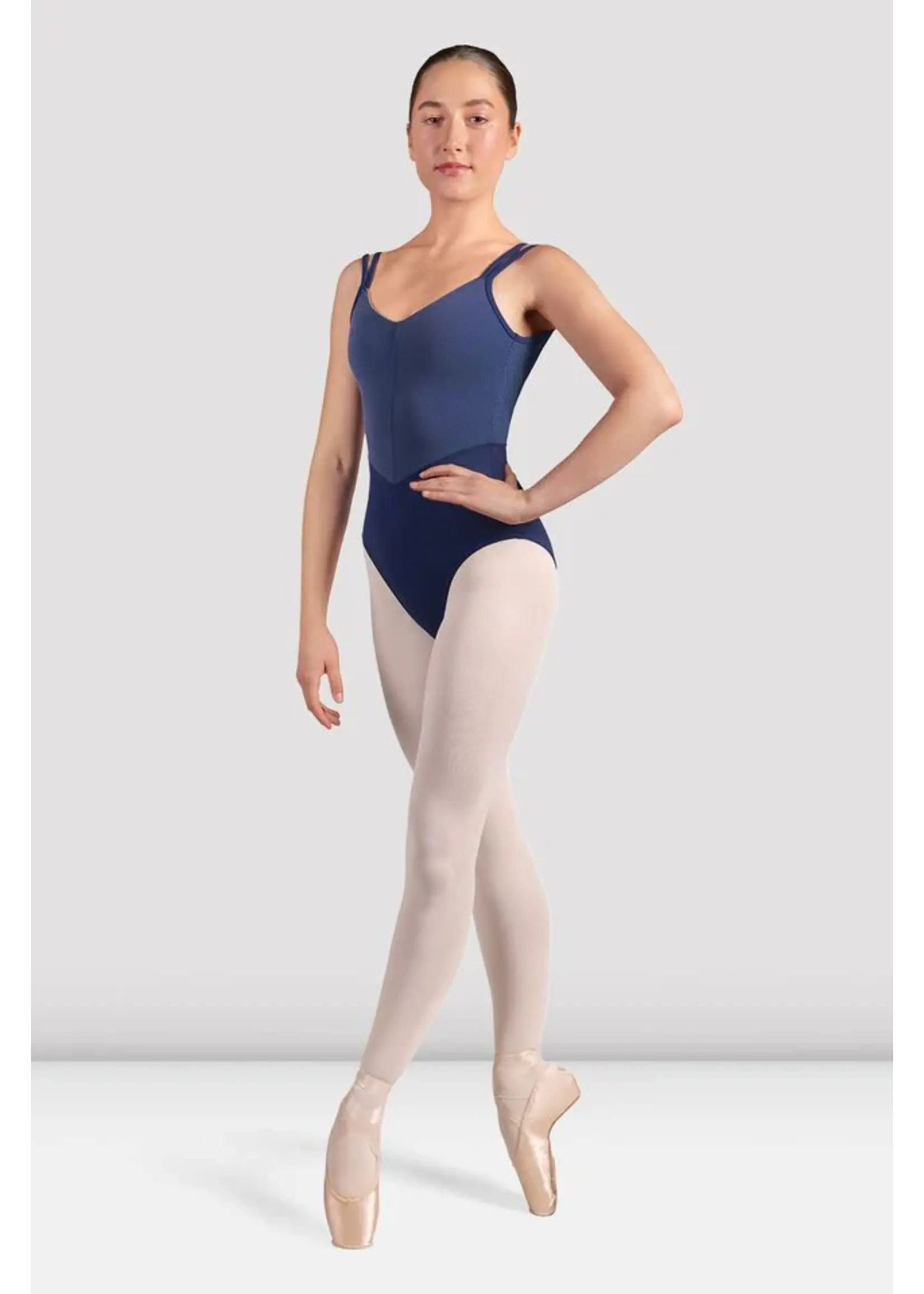 BLOCH & MIRELLA M70001LM DOUBLE STRAP CAMISOLE LEOTARD WITH STRIPED BODICE