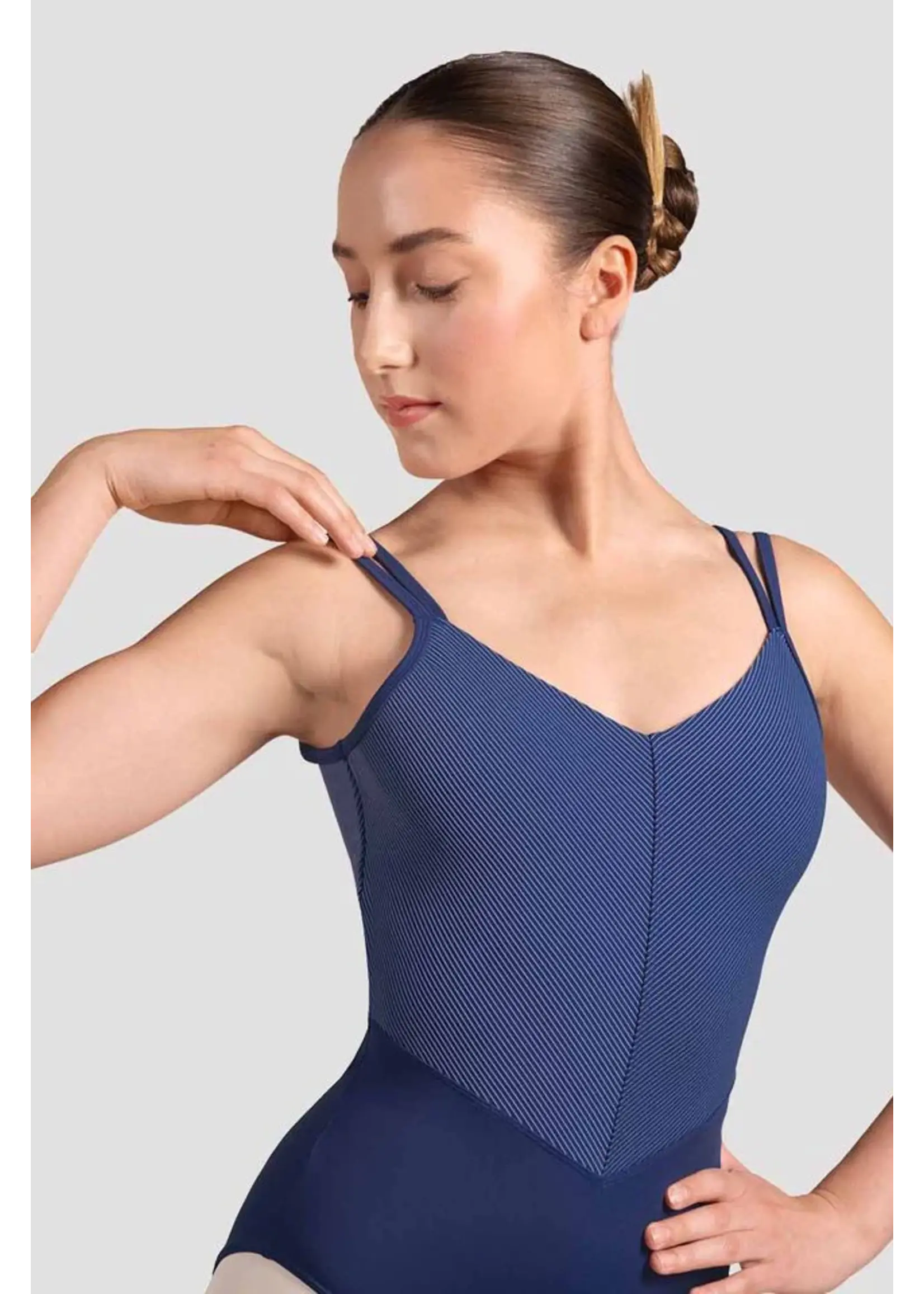 BLOCH & MIRELLA M70001LM DOUBLE STRAP CAMISOLE LEOTARD WITH STRIPED BODICE