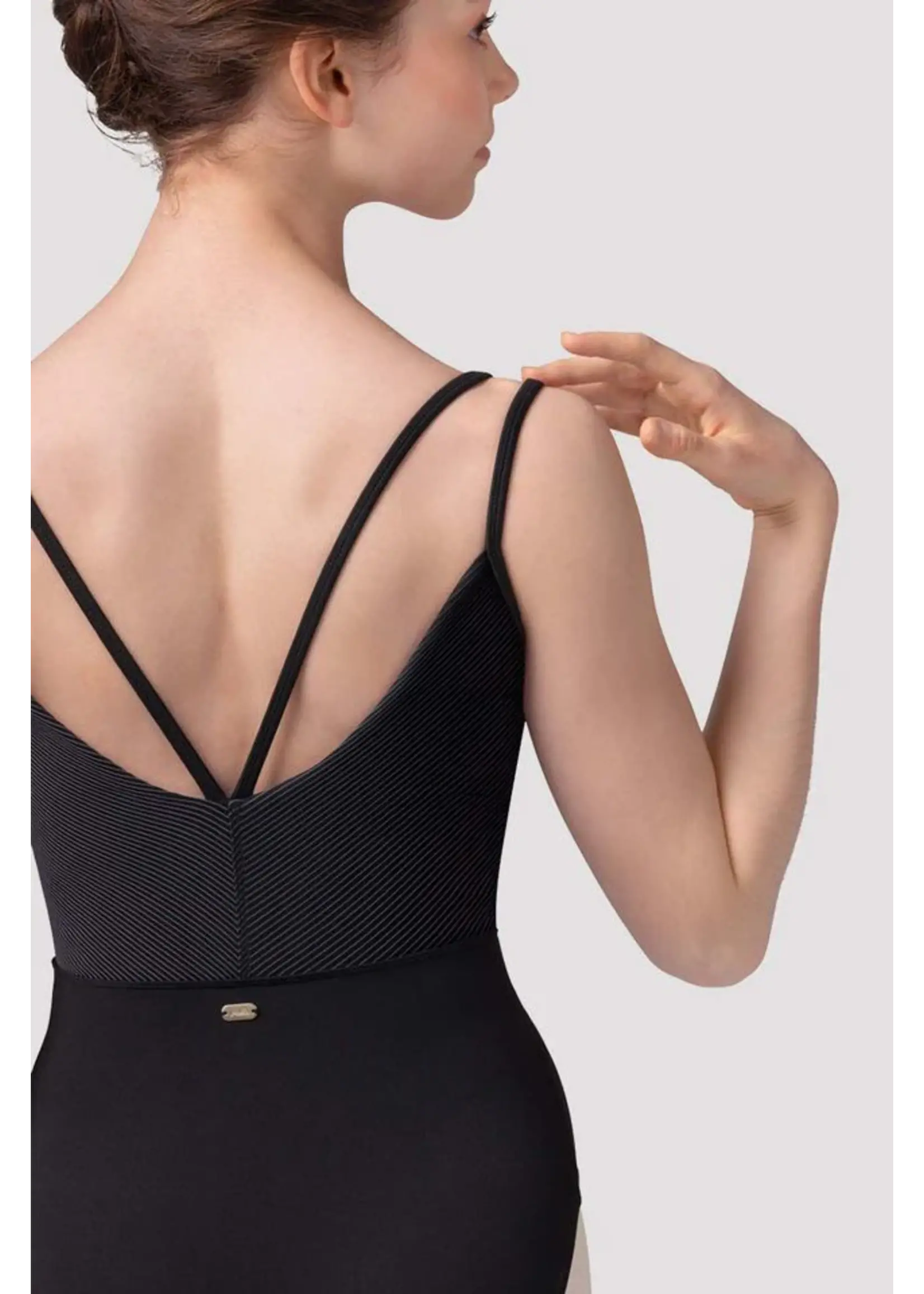 BLOCH & MIRELLA M70001LM DOUBLE STRAP CAMISOLE LEOTARD WITH STRIPED BODICE