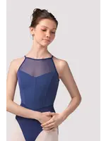 BLOCH & MIRELLA M40001LM MESH HALTER LEOTARD WITH STRIPED BODICE