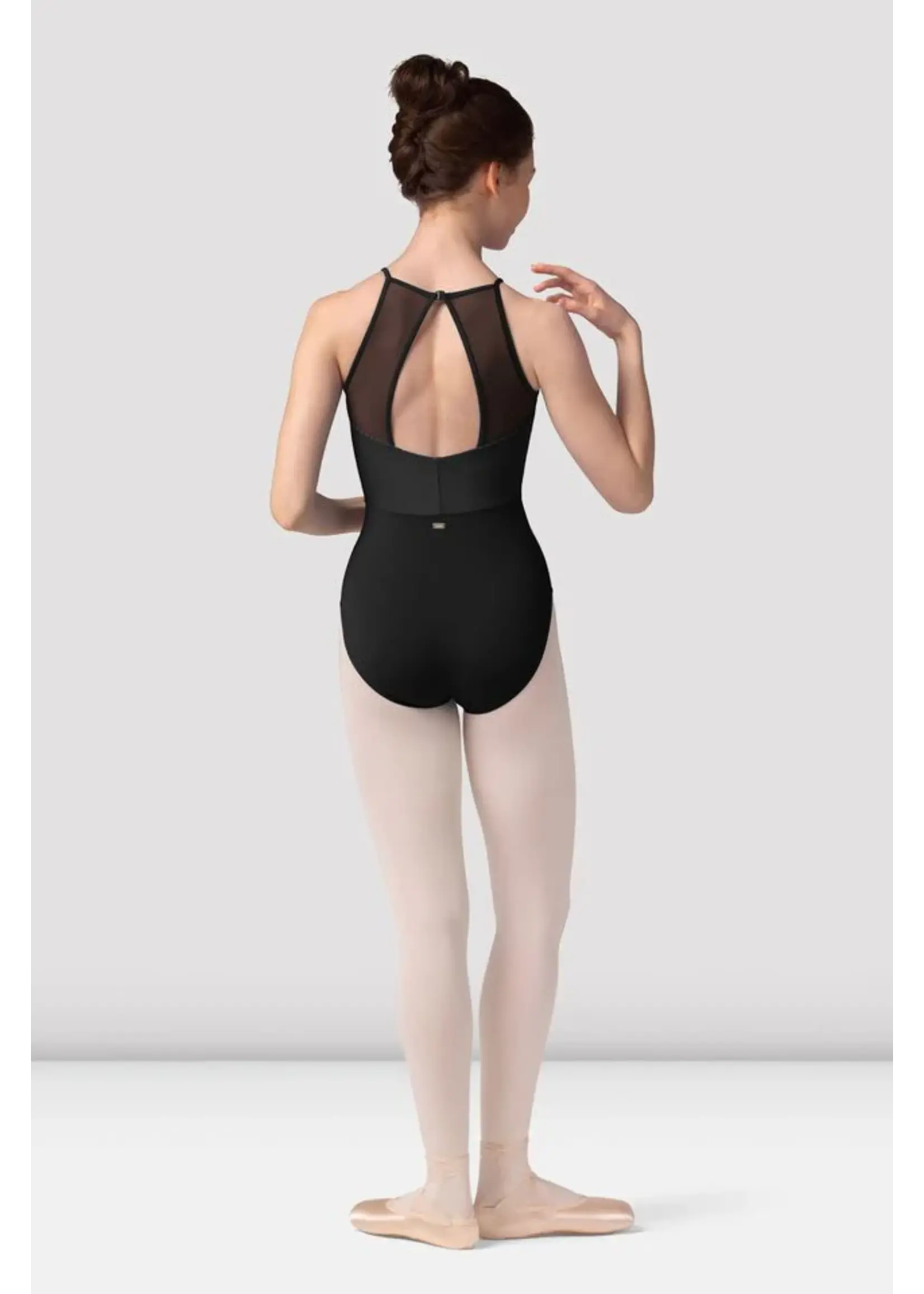 BLOCH & MIRELLA M40001LM MESH HALTER LEOTARD WITH STRIPED BODICE